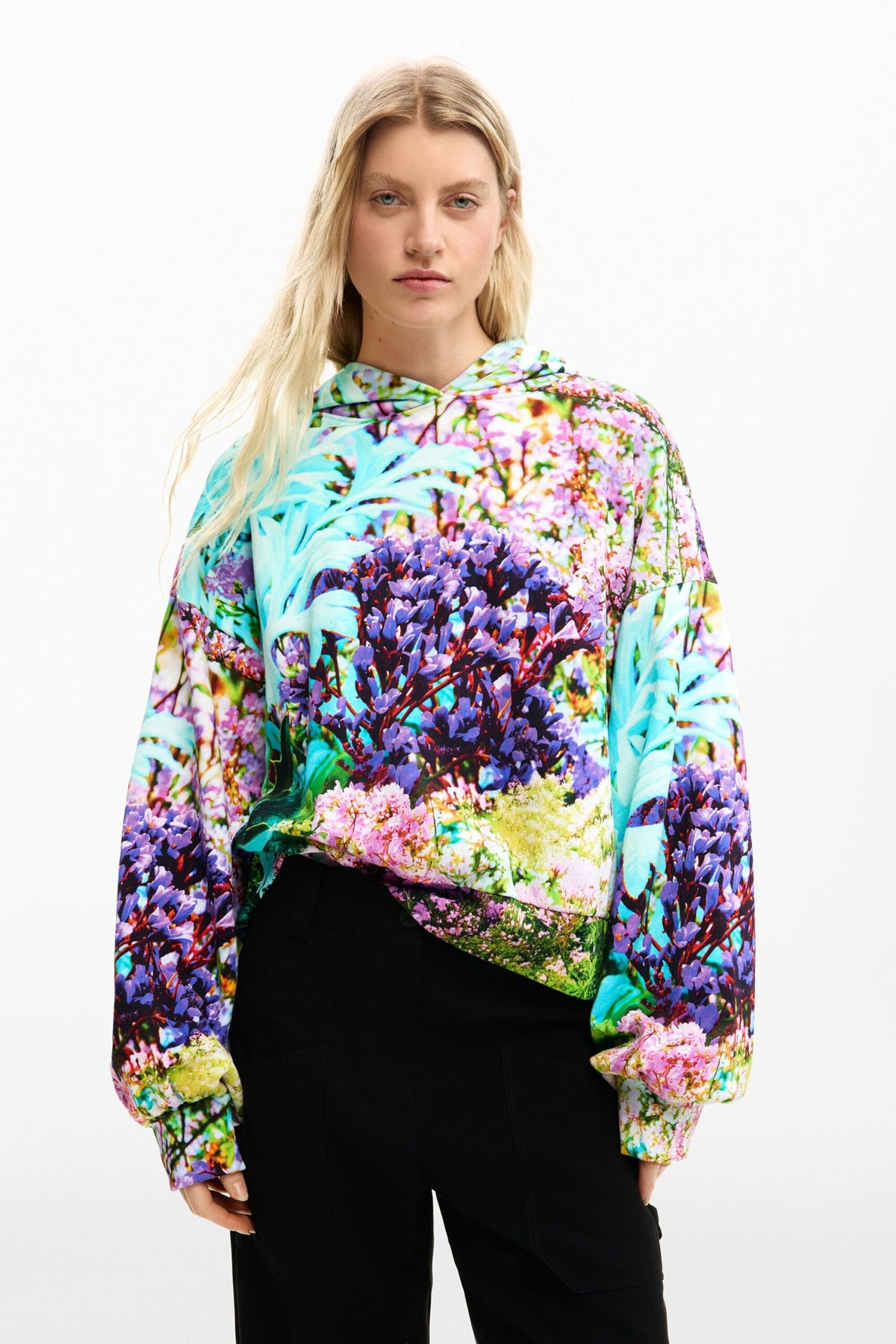 Desigual Long-sleeved oversized hoodie with elastic at cuffs and hem
