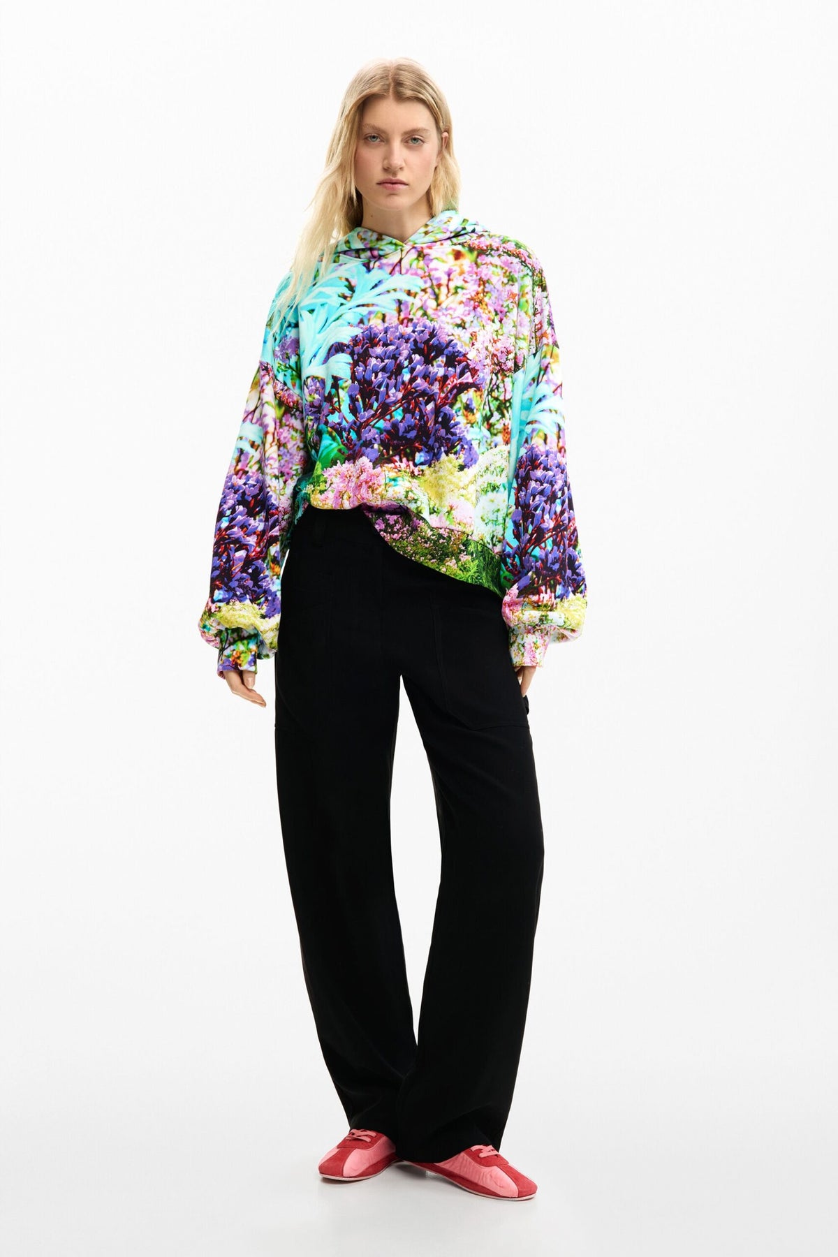Desigual Long-sleeved oversized hoodie with elastic at cuffs and hem