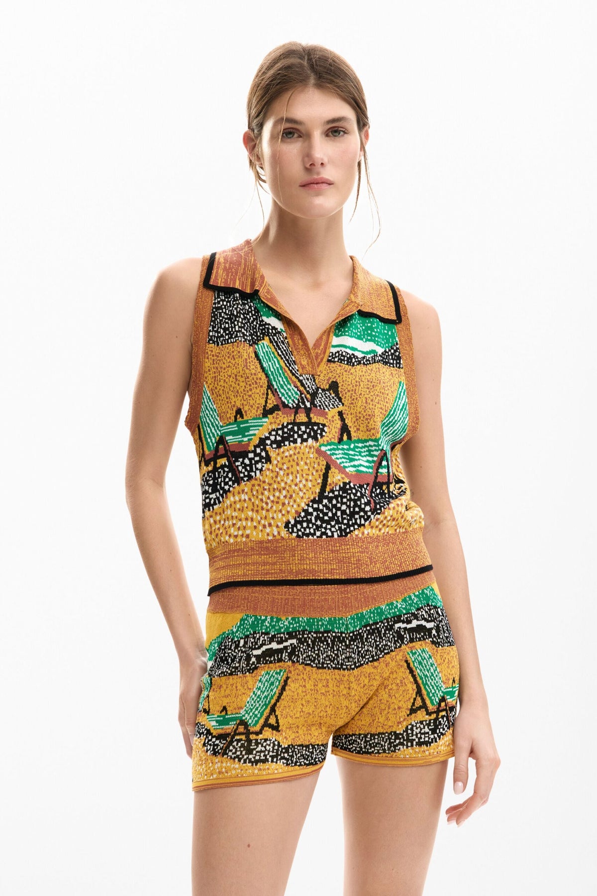 Desigual Sleeveless T-shirt with jacquard knit fabric and front print