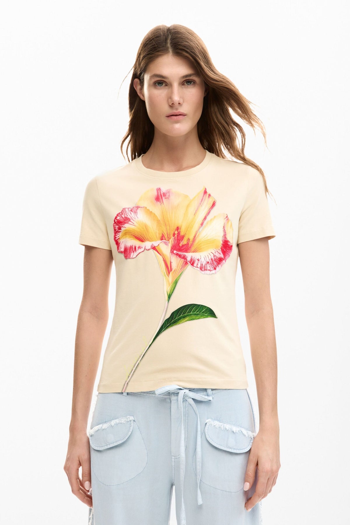 Desigual Regular-fit T-shirt with a front print of a hibiscus-style flower