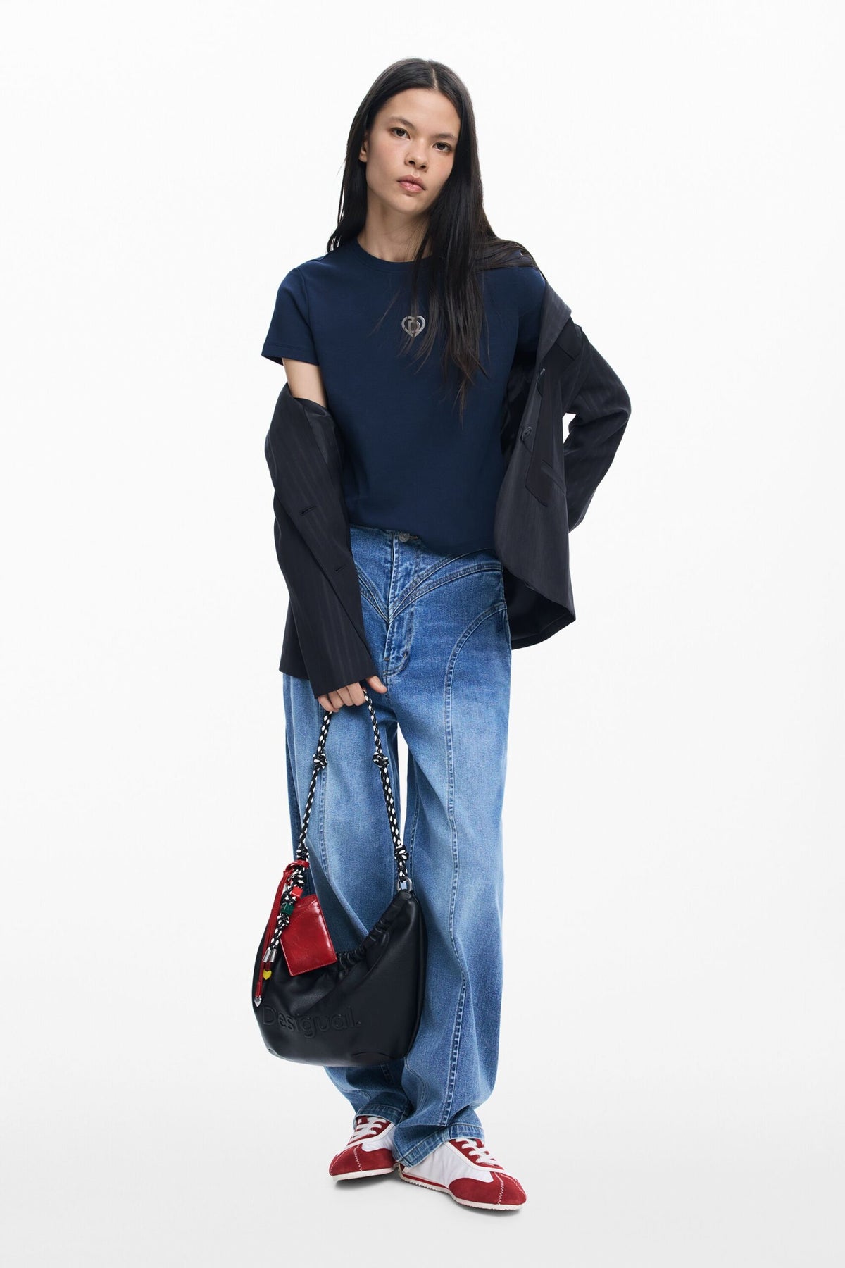 Desigual Blue knit T-shirt with round neck and short sleeves