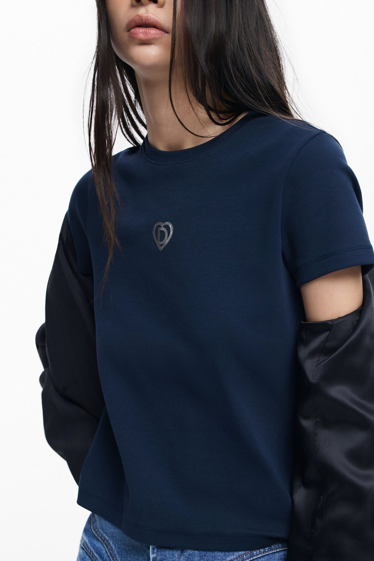 Desigual Blue knit T-shirt with round neck and short sleeves
