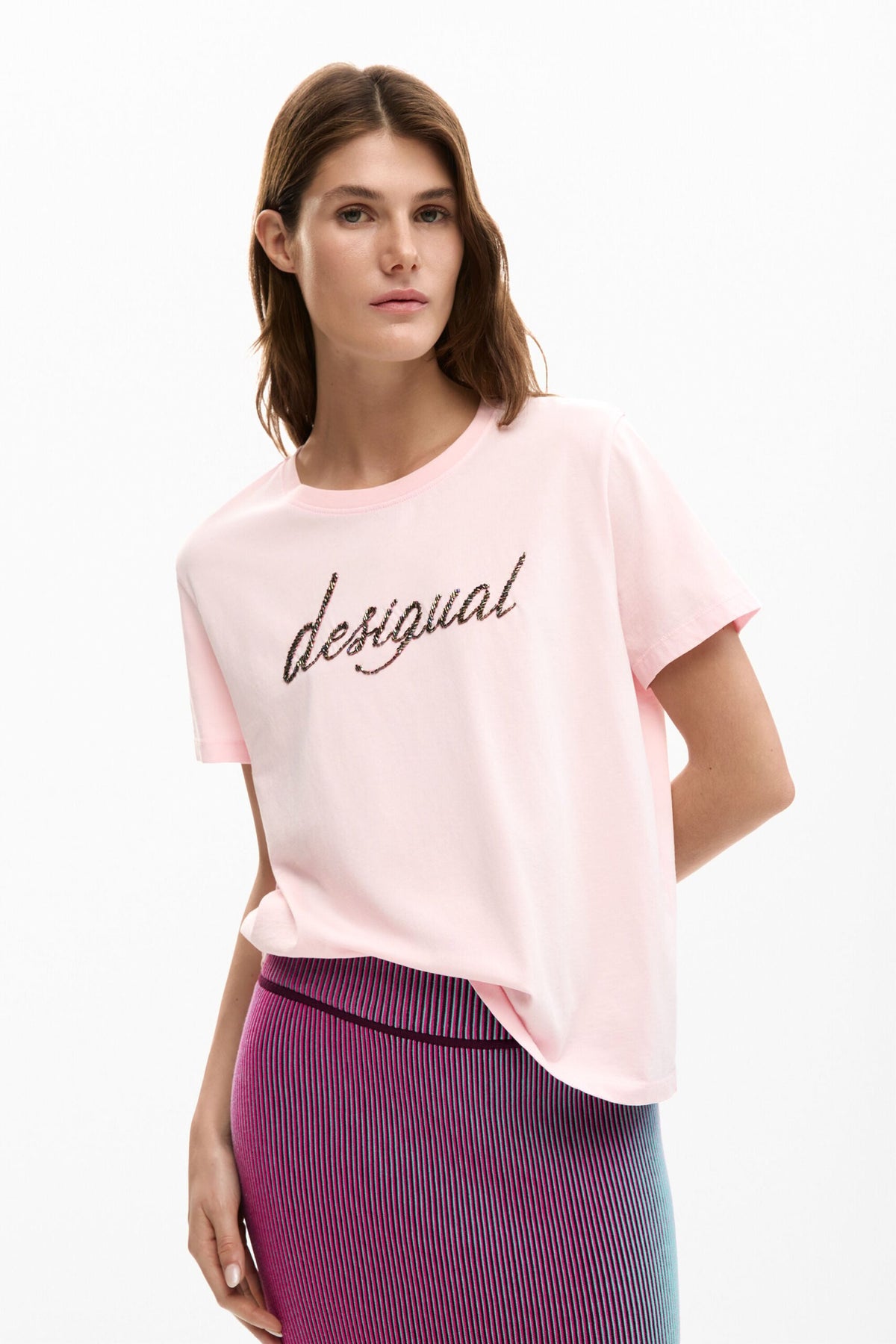 Desigual Regular-fit T-shirt with embroidered logo with appliqués on the front