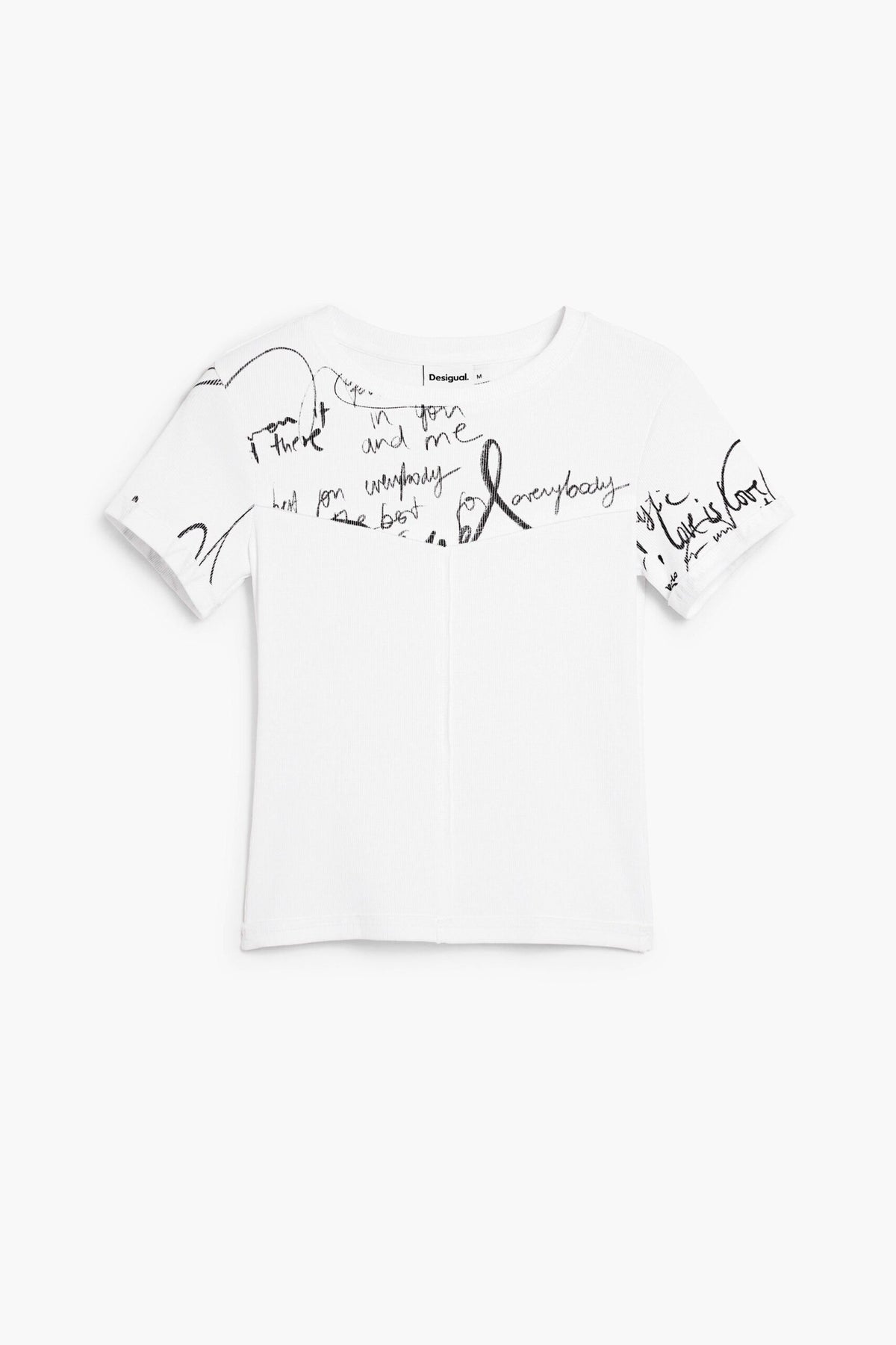 Desigual Short-sleeved ribbed fabric T-shirt with decorative seams and a lettering-style print