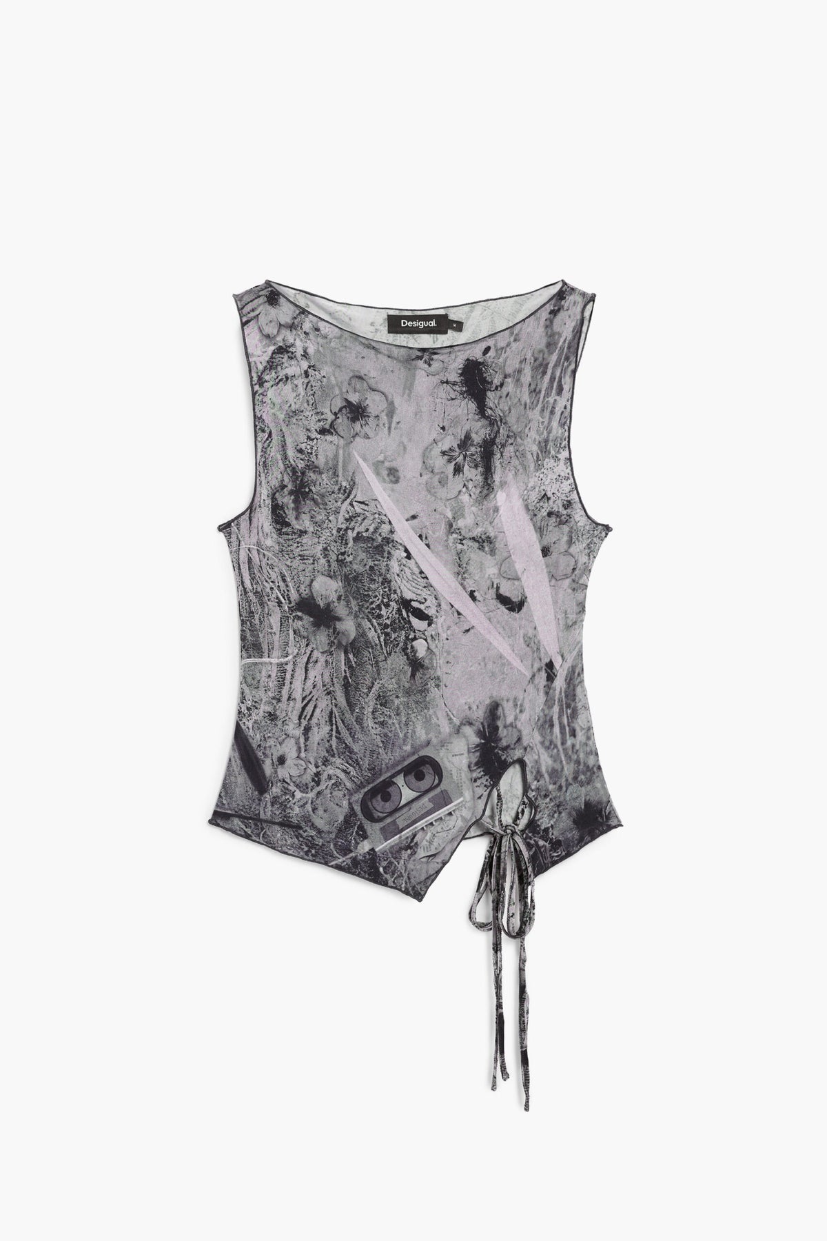 Desigual Sleeveless T-shirt, regular fit with an opening at the hem closed with a tie