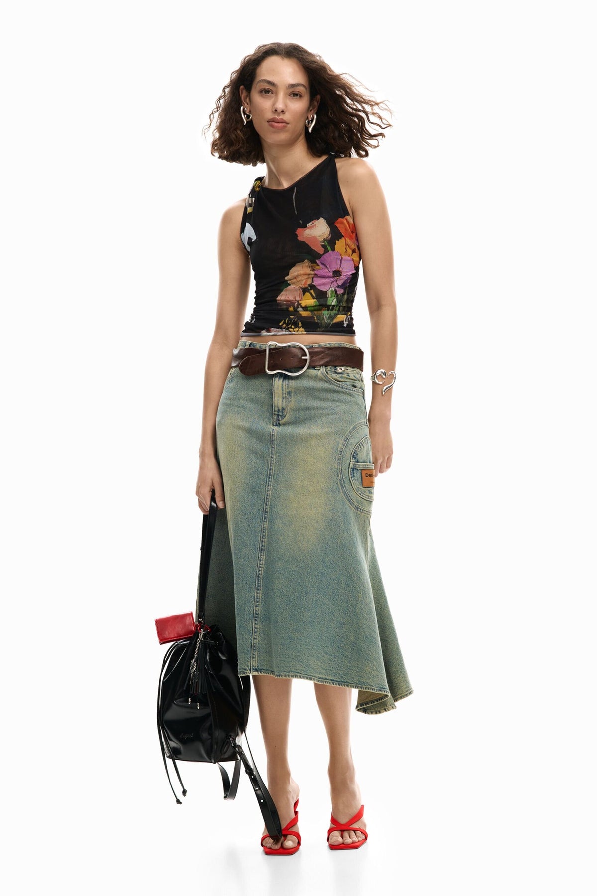 Desigual Sleeveless T-shirt in tulle fabric with inner lining and collage-style print