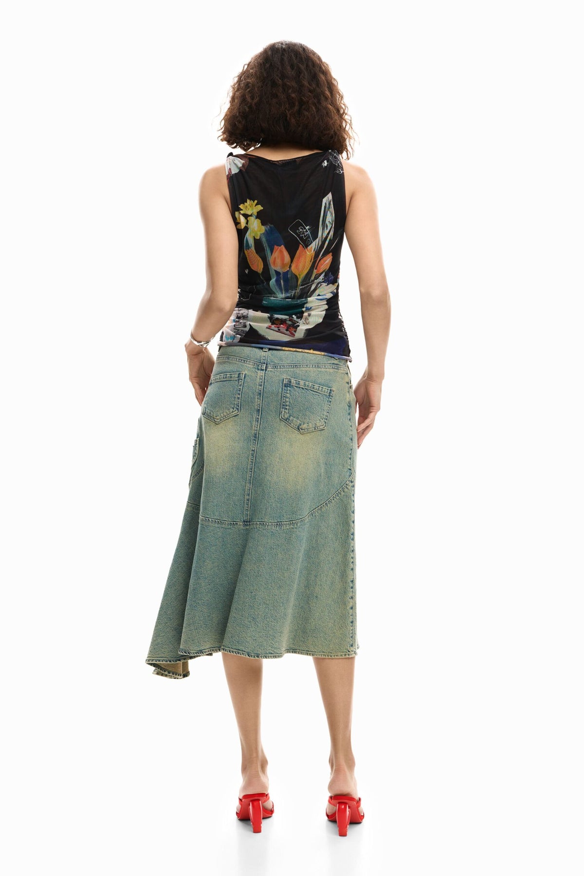 Desigual Sleeveless T-shirt in tulle fabric with inner lining and collage-style print
