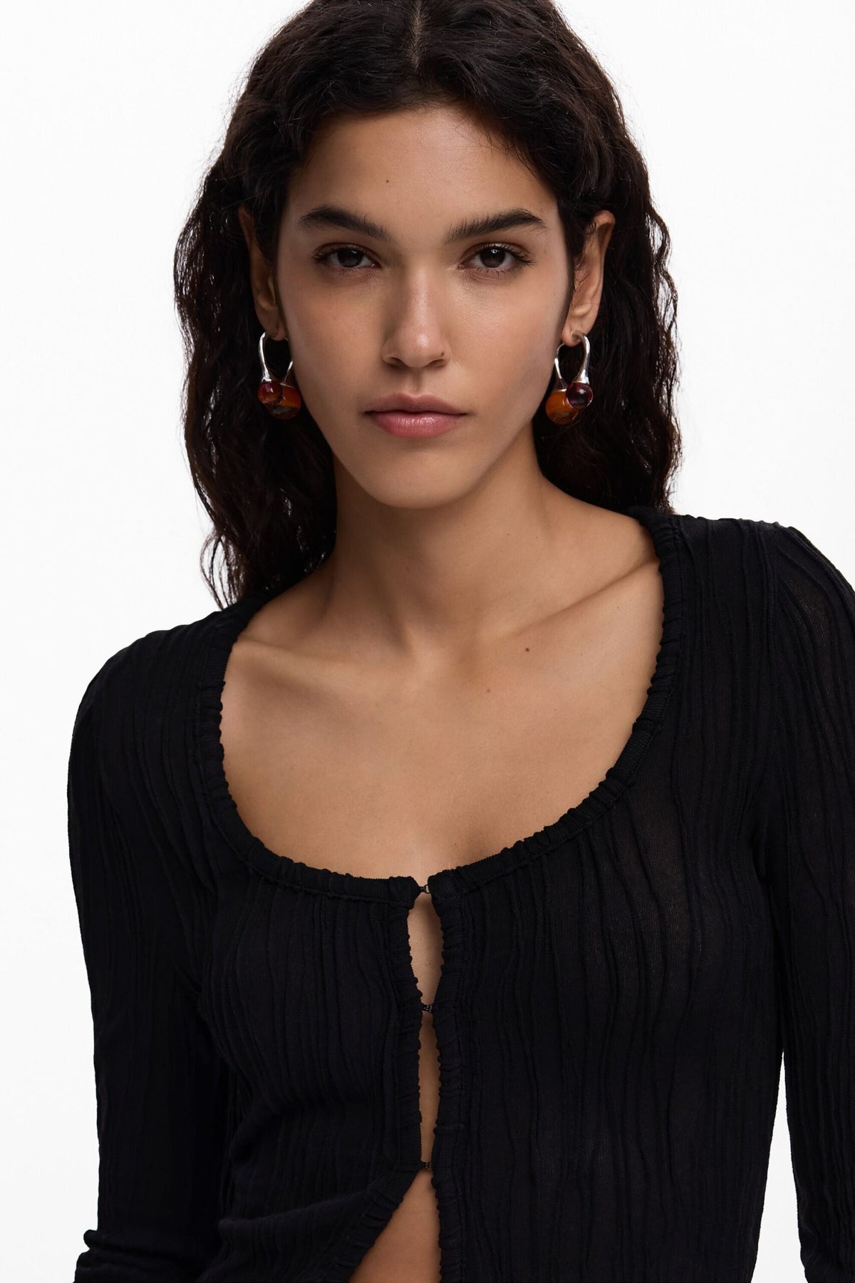 Desigual Long-sleeved T-shirt with snap-button fastening on the front V-neckline