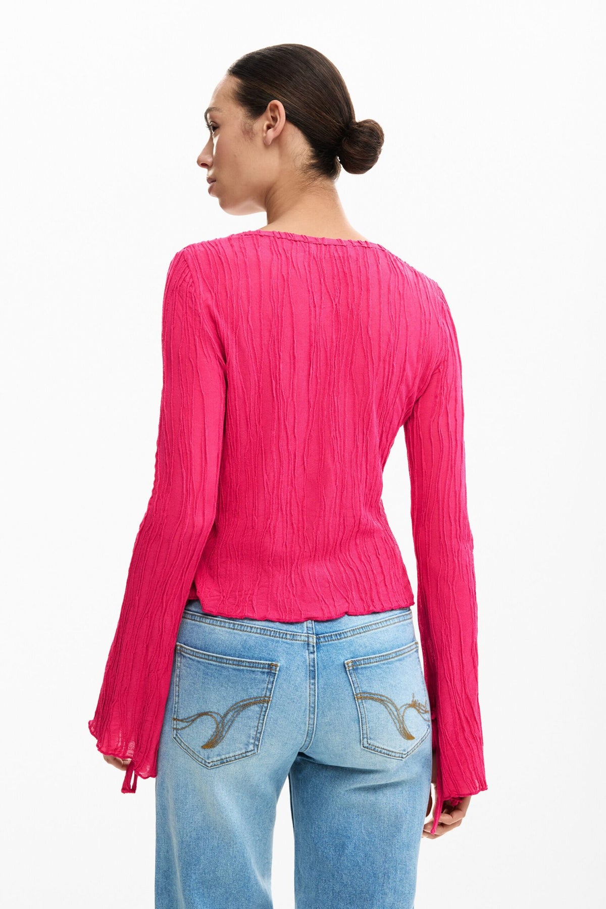 Desigual Long-sleeved T-shirt with snap-button fastening on the front V-neckline
