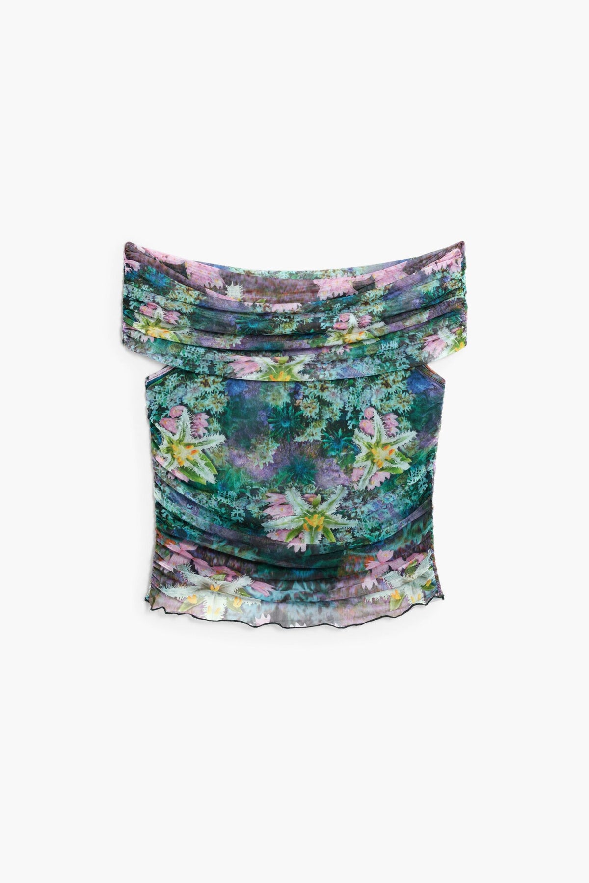 Desigual Sleeveless top with boat neckline made of tulle fabric with inner lining
