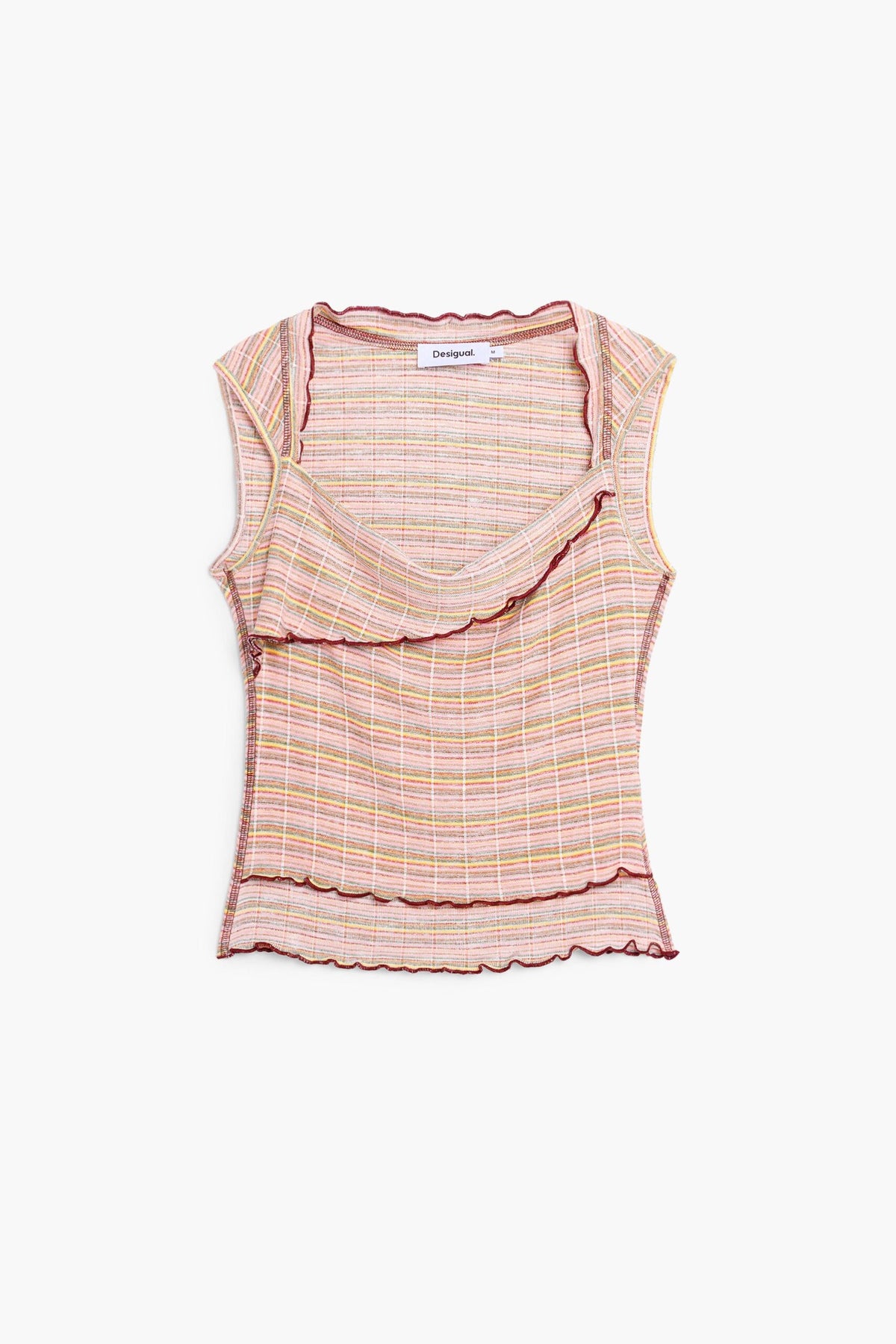 Desigual Sleeveless T-shirt made of lightweight fabric with ruffles and scalloped