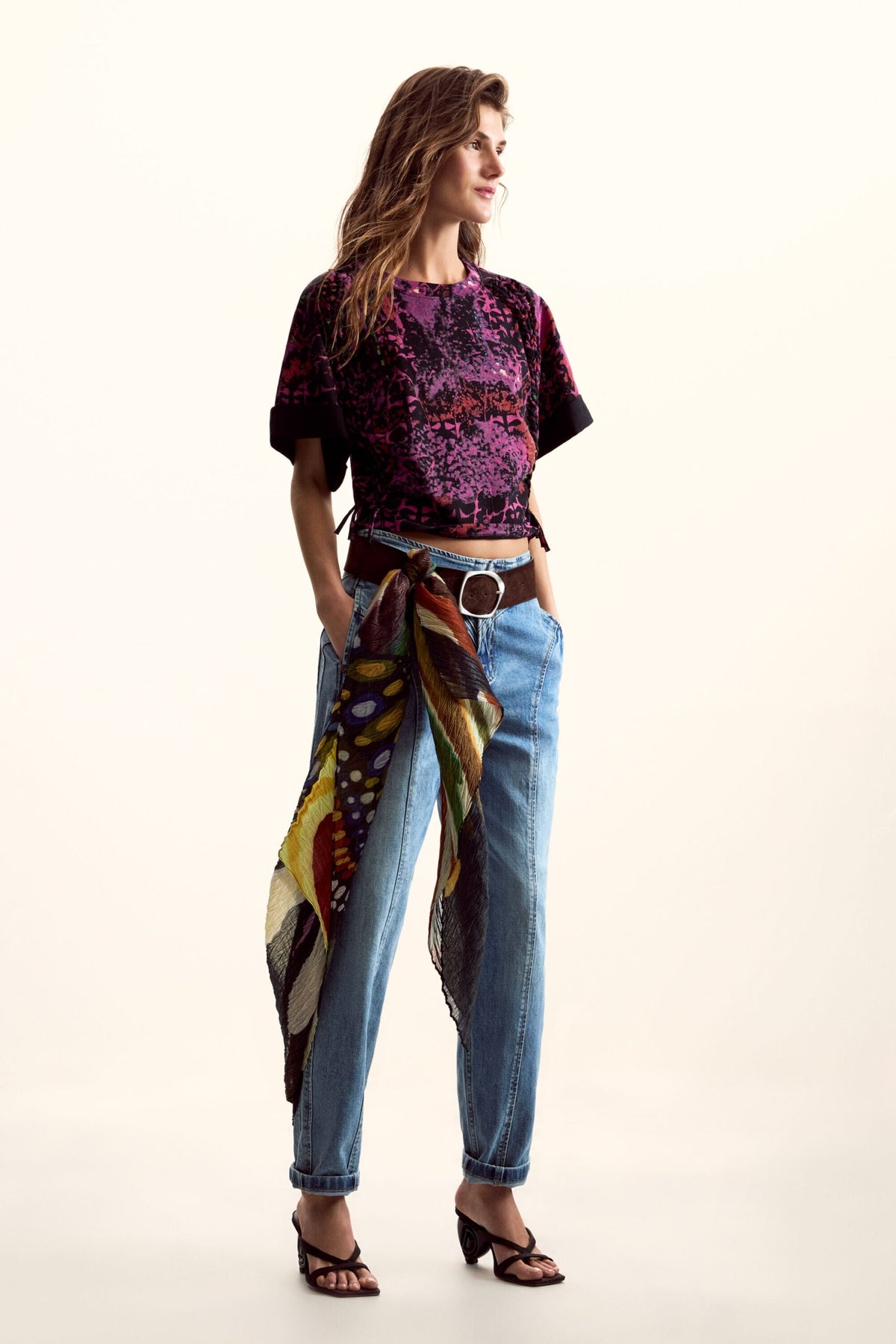 Desigual Short-sleeved T-shirt with side ties print designed