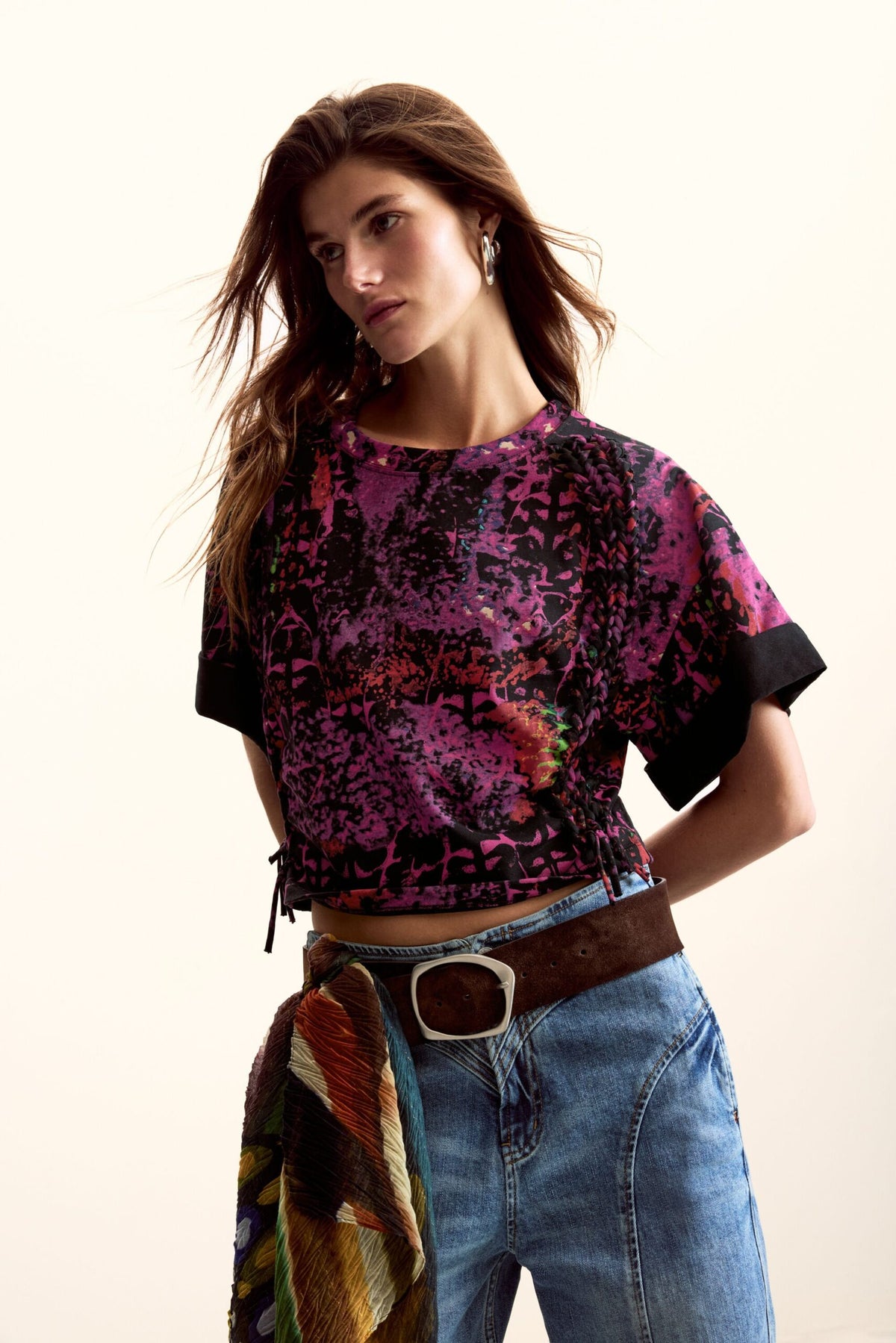 Desigual Short-sleeved T-shirt with side ties print designed