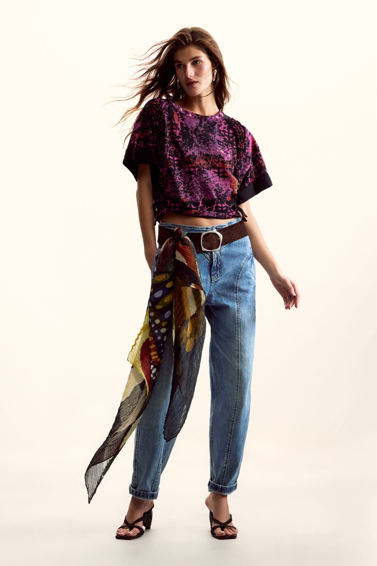 Desigual Short-sleeved T-shirt with side ties print designed