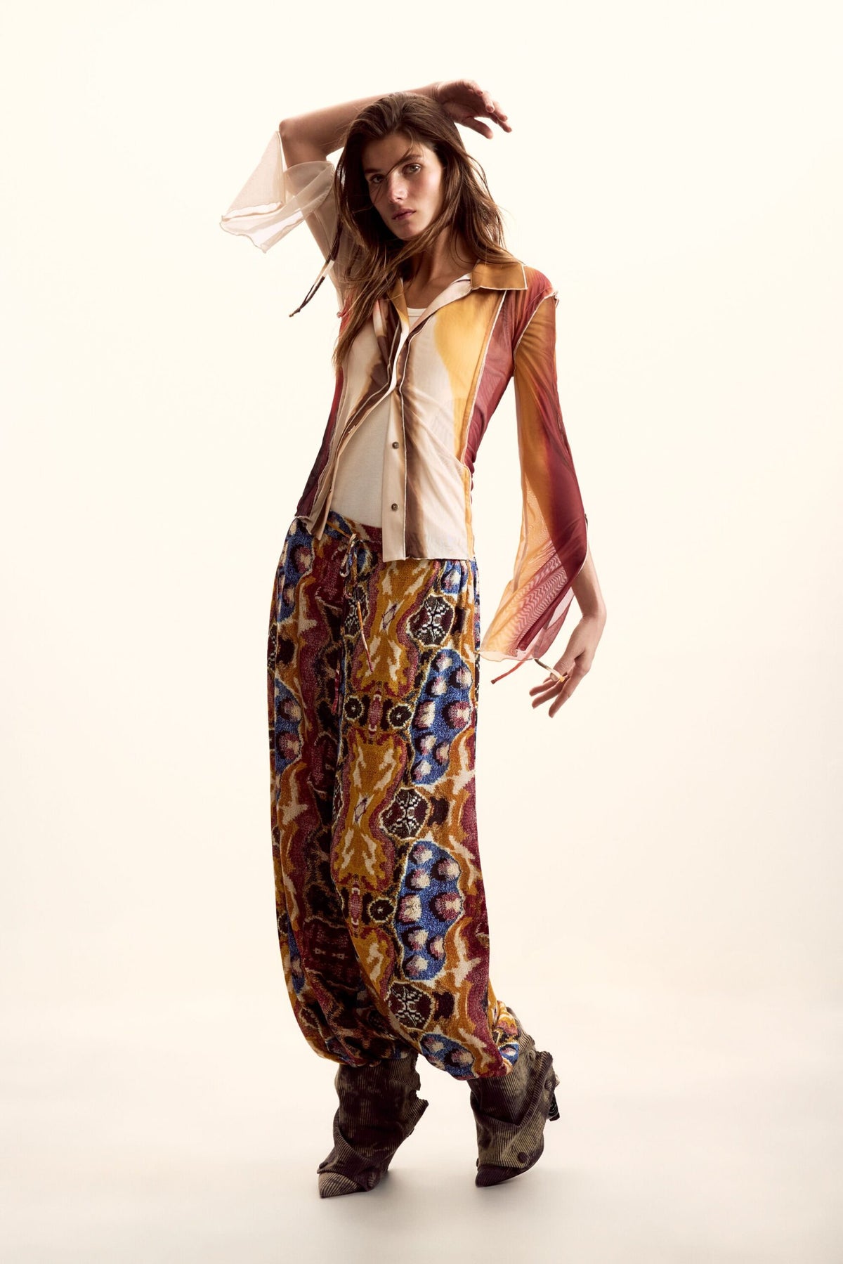 Desigual Fitted button-up Blouses made of semi-transparent fabric with ties at the cuffs