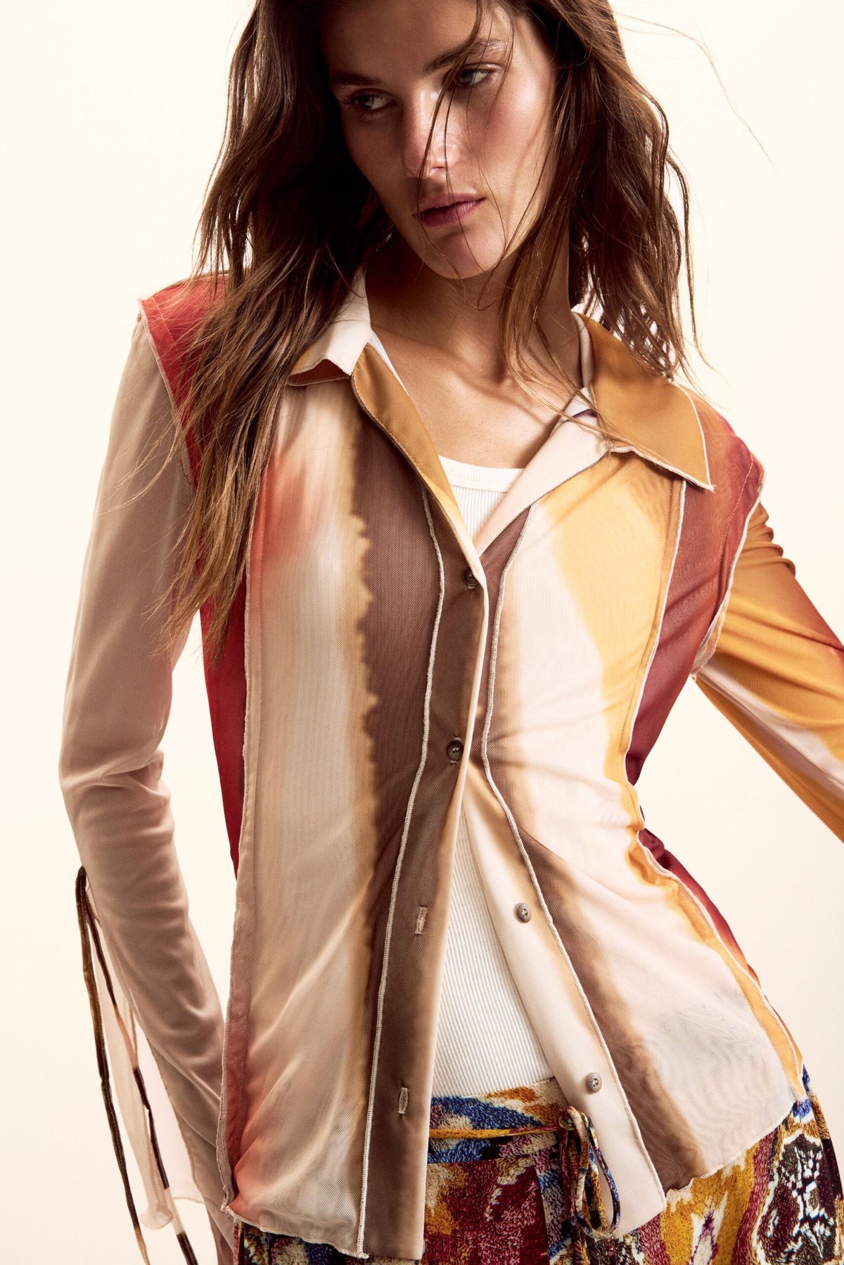 Desigual Fitted button-up Blouses made of semi-transparent fabric with ties at the cuffs