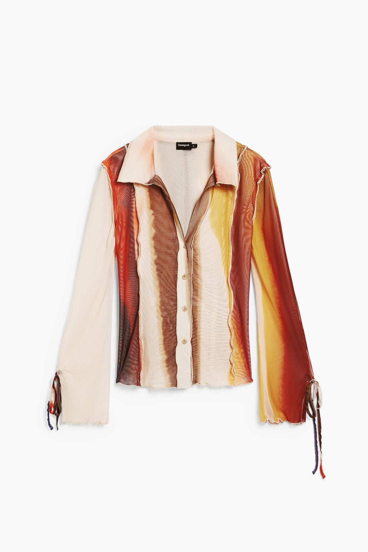 Desigual Fitted button-up Blouses made of semi-transparent fabric with ties at the cuffs