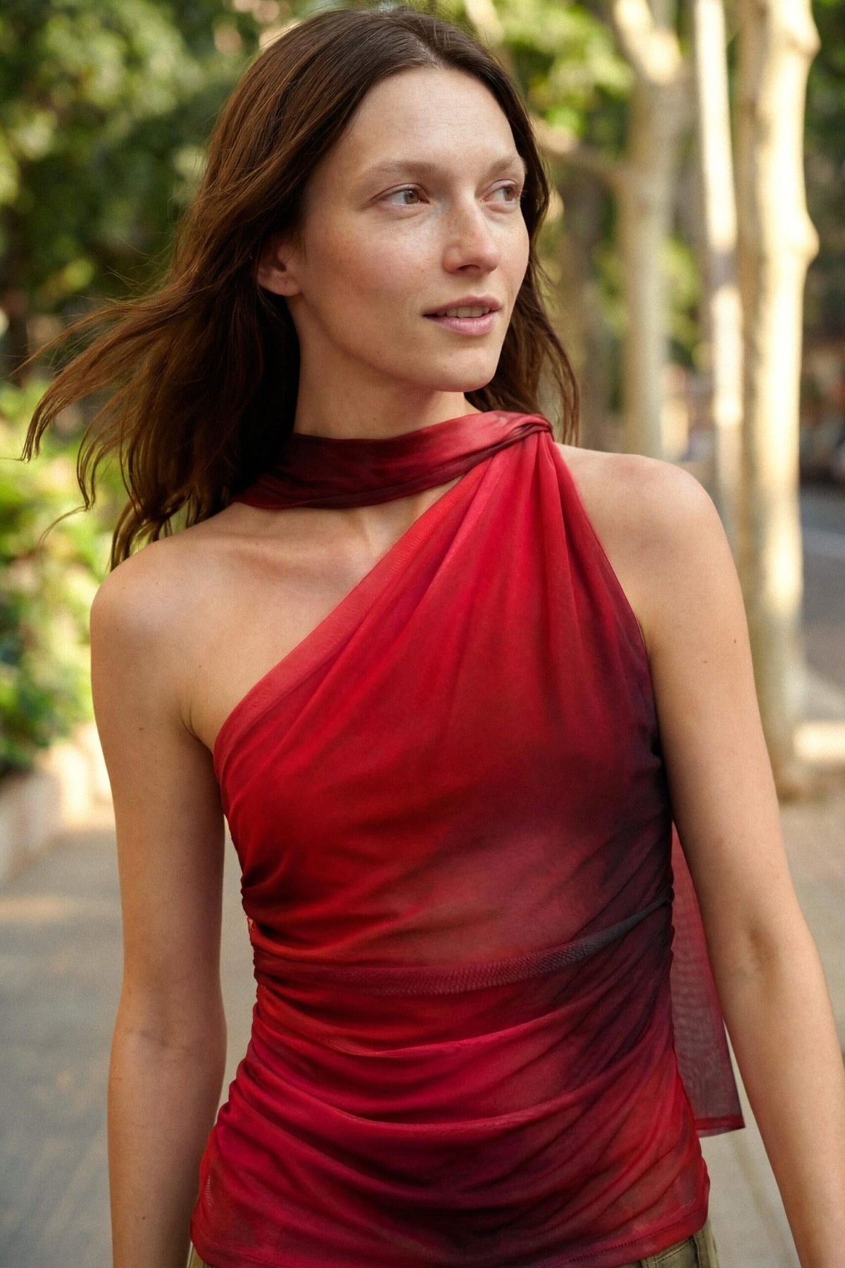 Desigual Tulle sleeveless Blouses with front draping, asymmetric neckline with knot