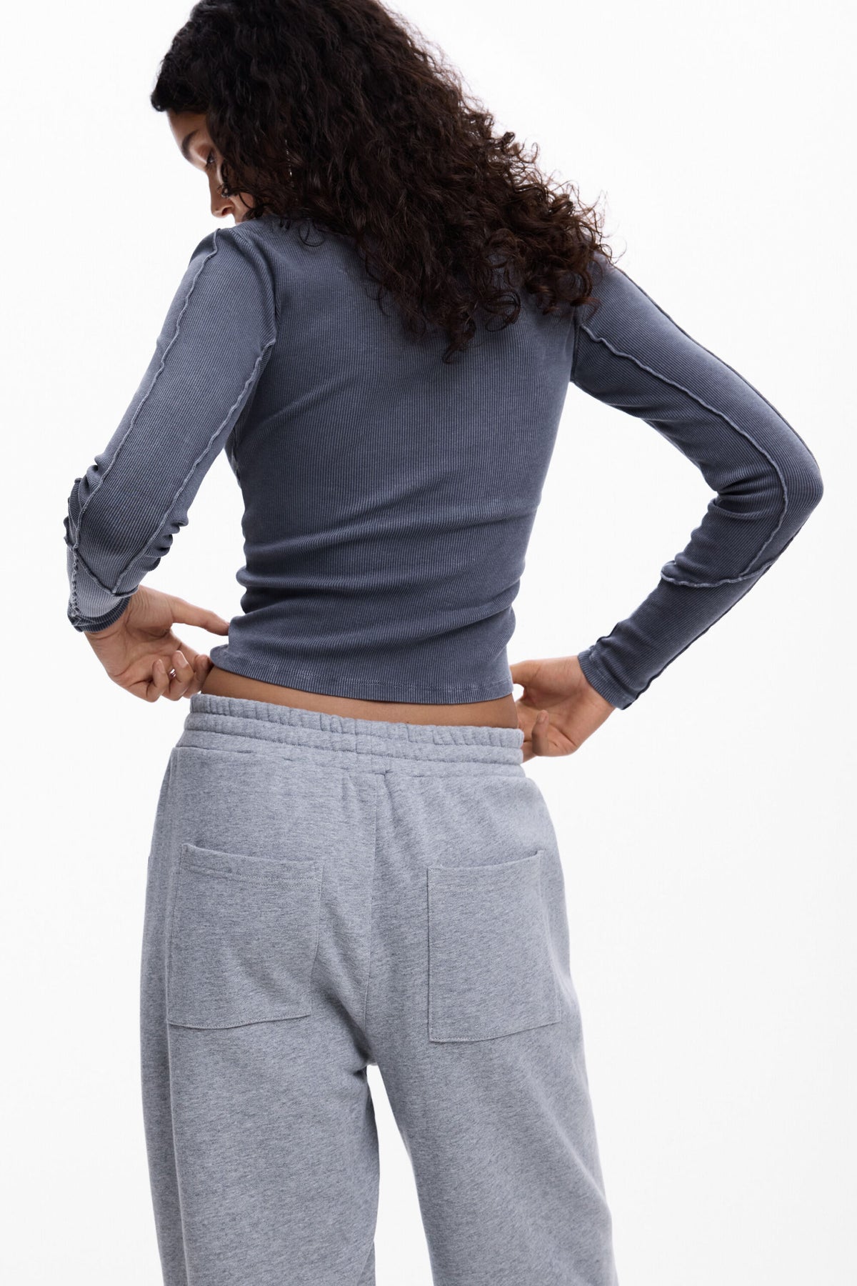 Desigual Long-sleeved T-shirt in slightly elastic rib knit with V-neckline knotted-effect detail