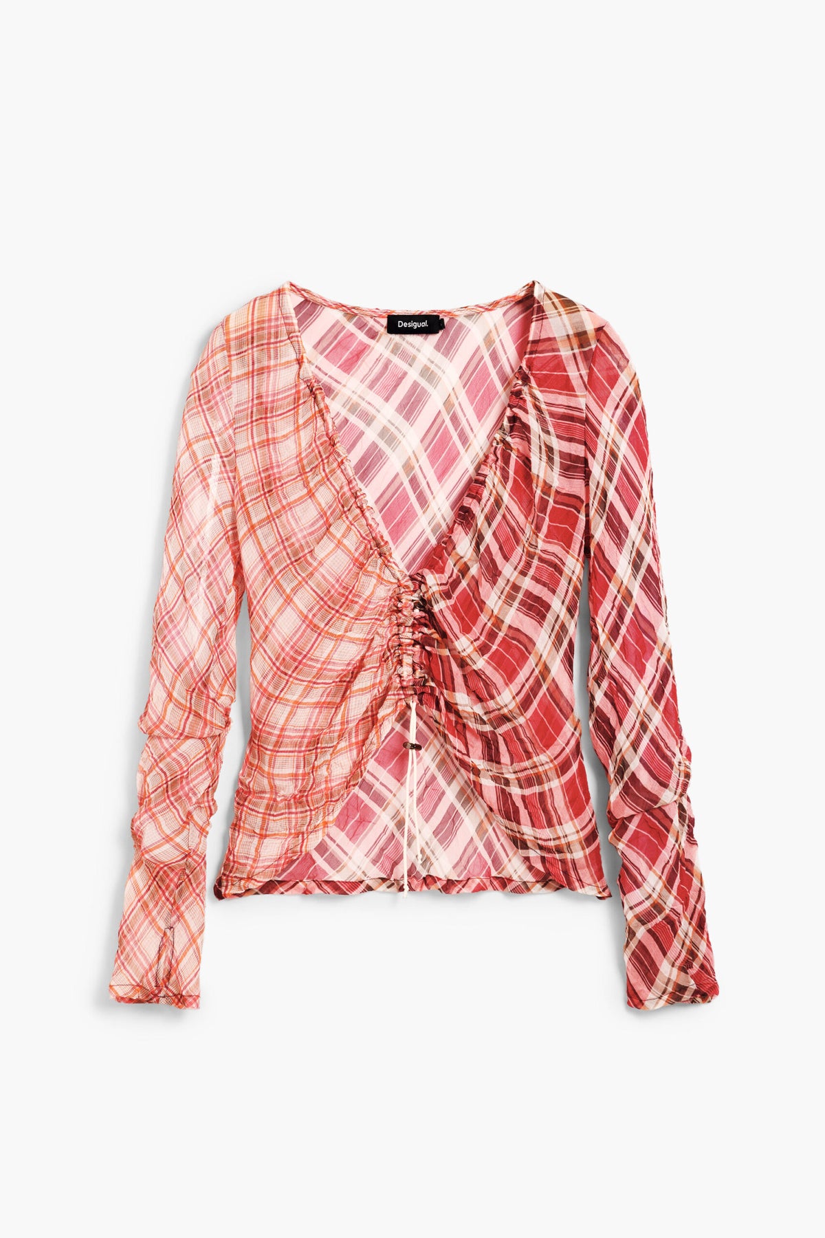 Desigual Checked T-shirt with gathering at the front that adjusts the length