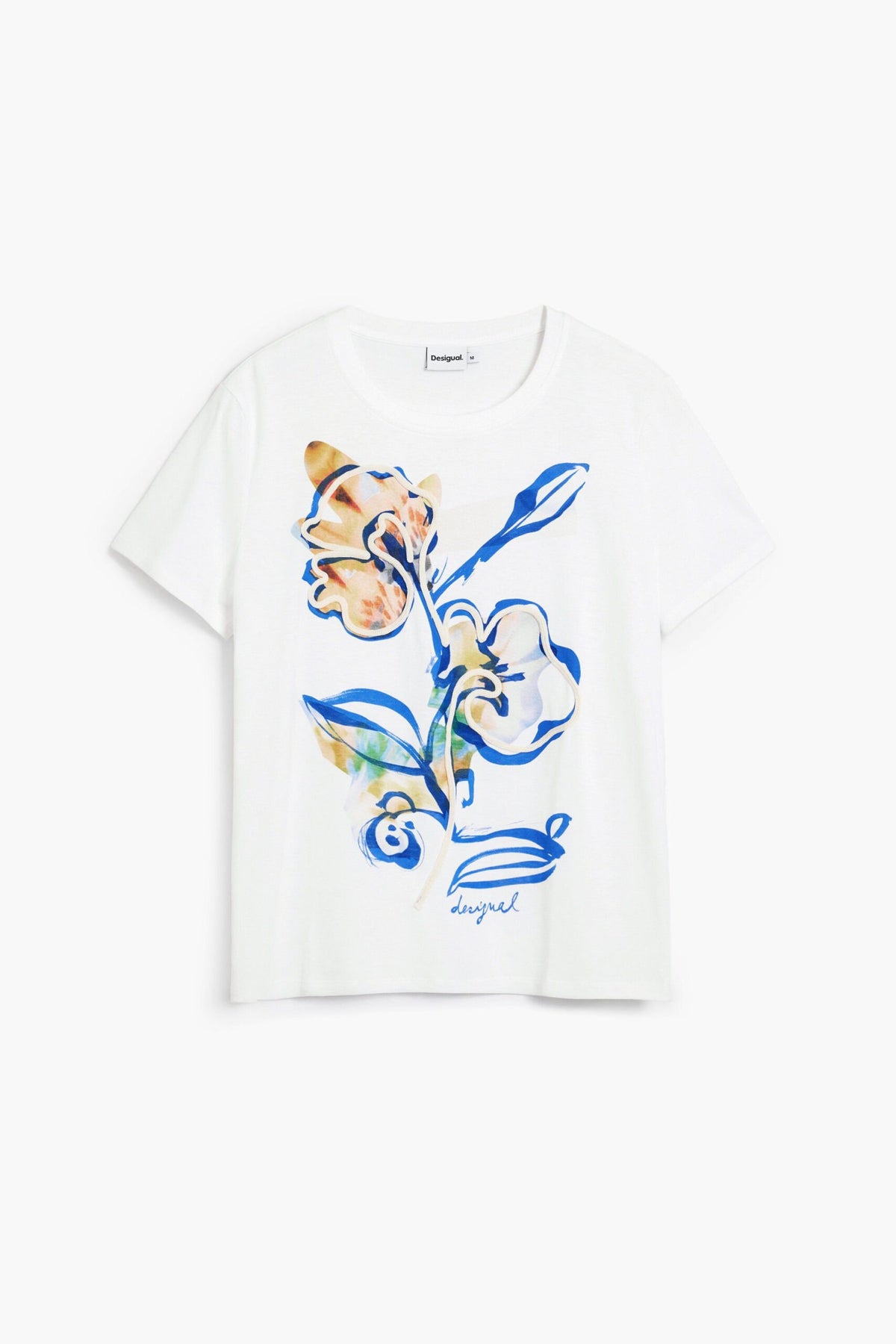 Desigual Short-sleeved regular-fit T-shirt with plain background and contrasting