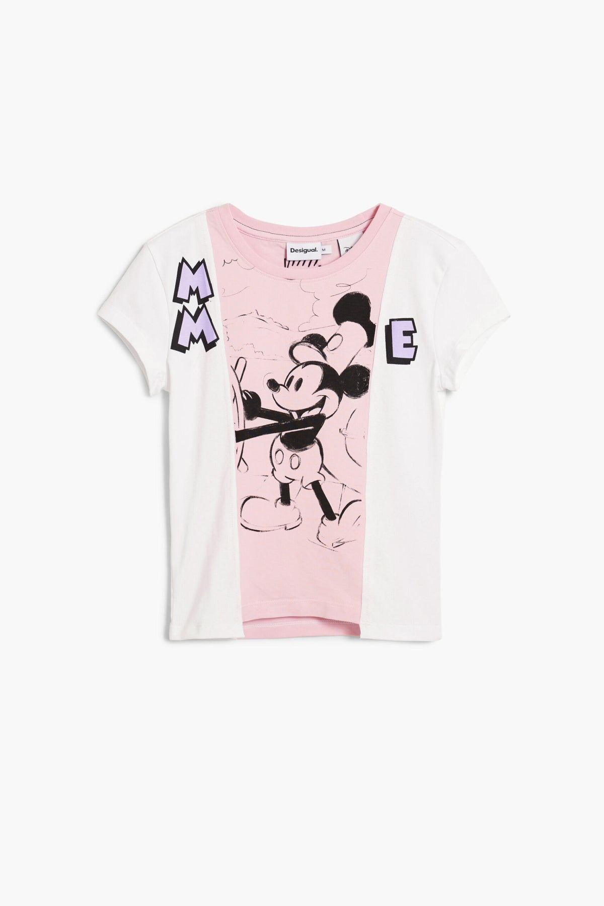 Desigual Regular-fit T-shirt with asymmetrical hem two-tone design and Mickey Mouse™ image on the front.