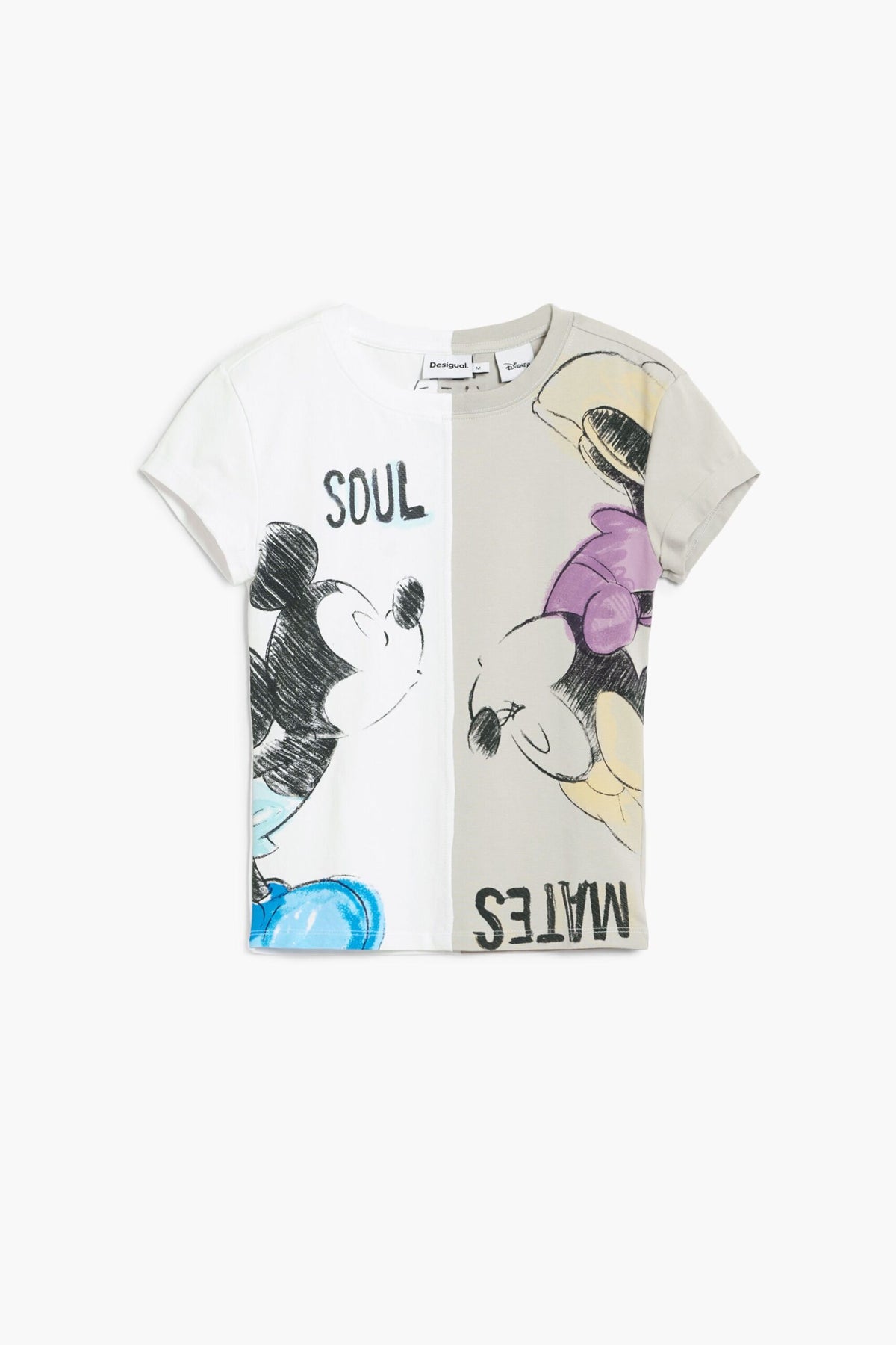 Desigual Regular-cut T-shirt with asymmetrical hem two-tone design and image of Mickey