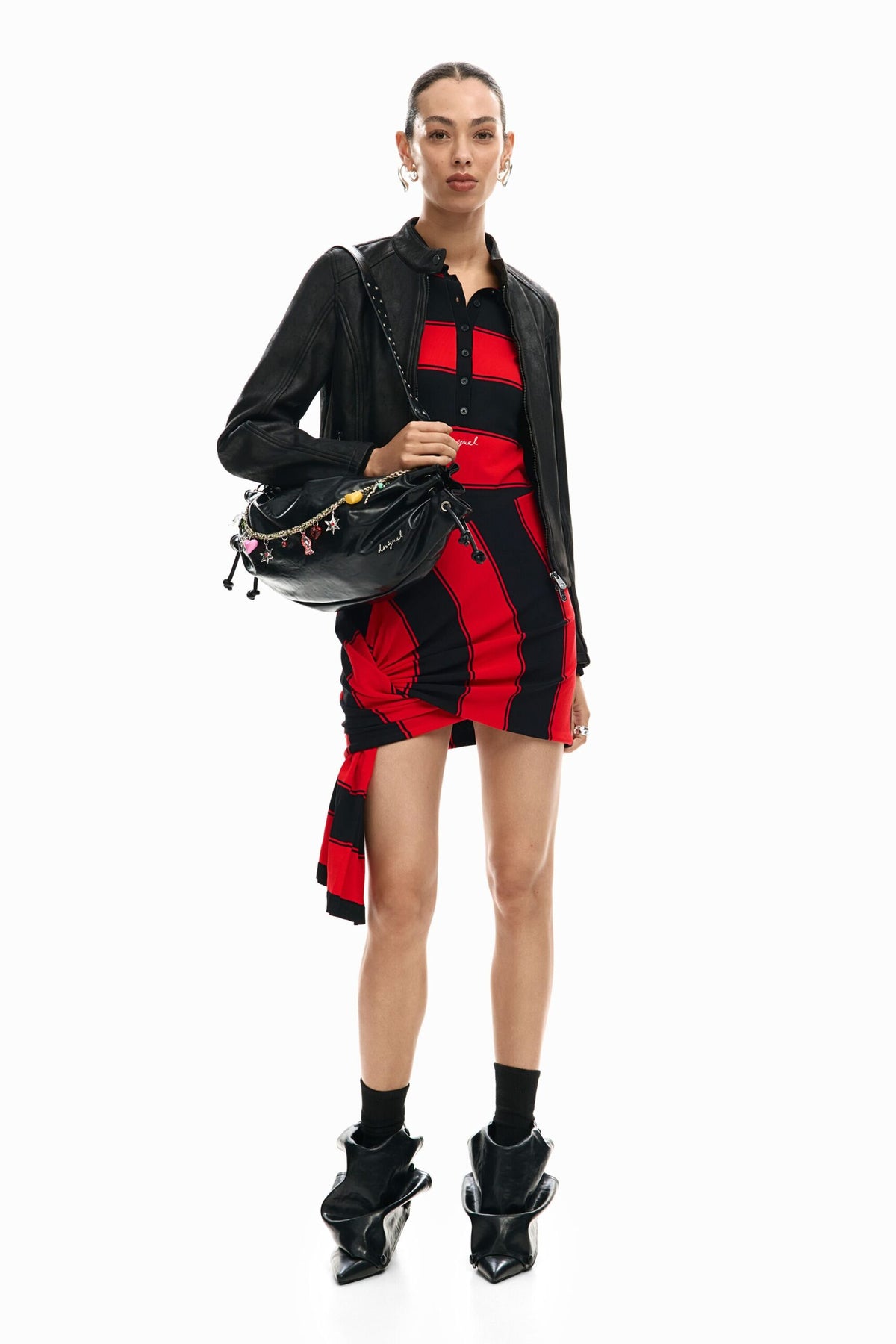 Desigual Short knit dress with long sleeves and decorative side applique
