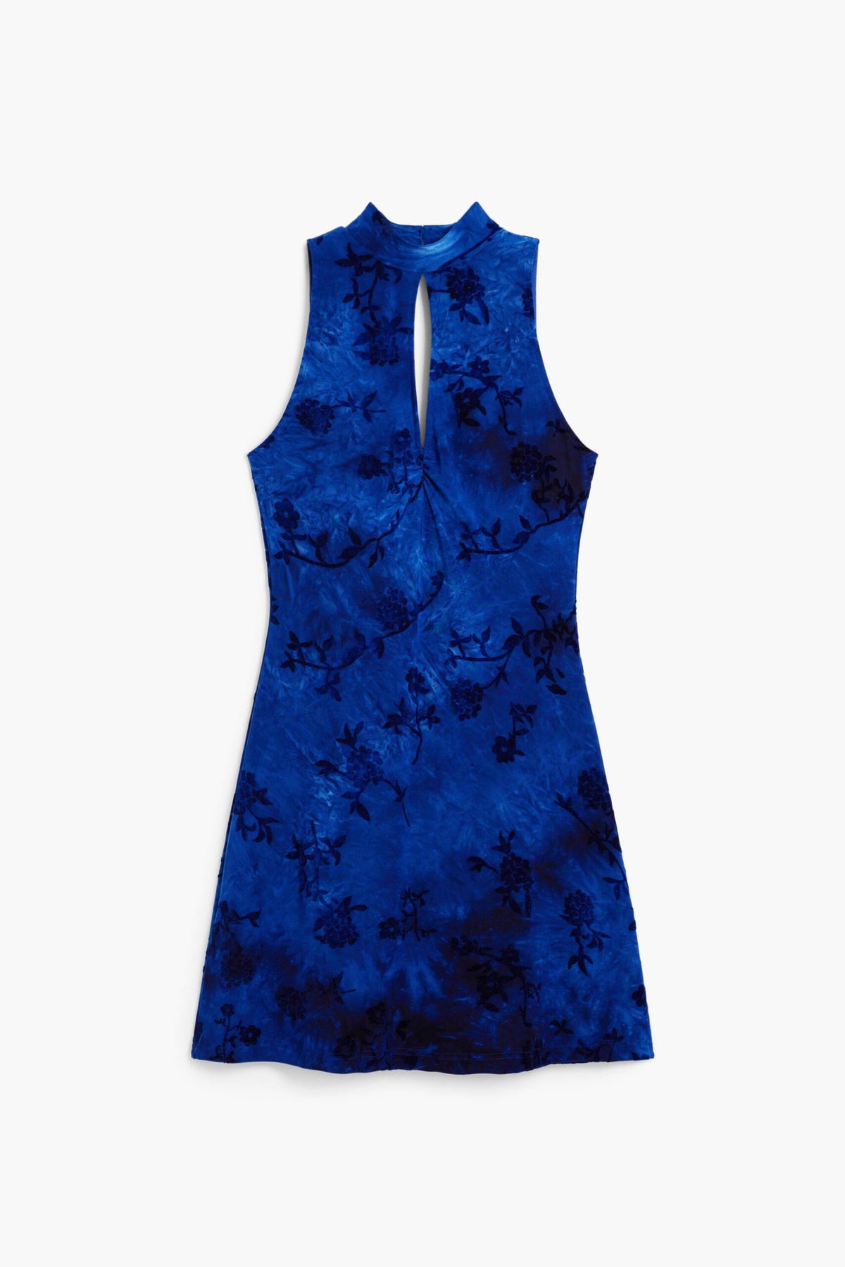 Desigual Sleeveless short dress knit with flocked fabric and oriental print.