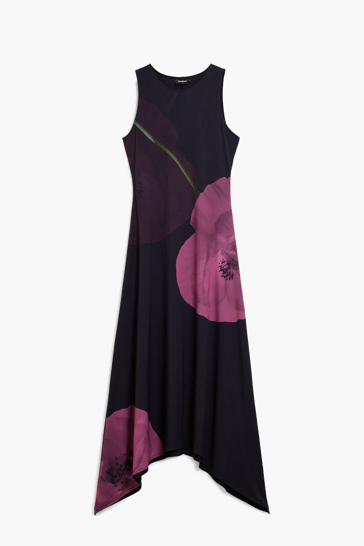 Desigual Sleeveless fluid dress with asymmetrical cut and large flower print
