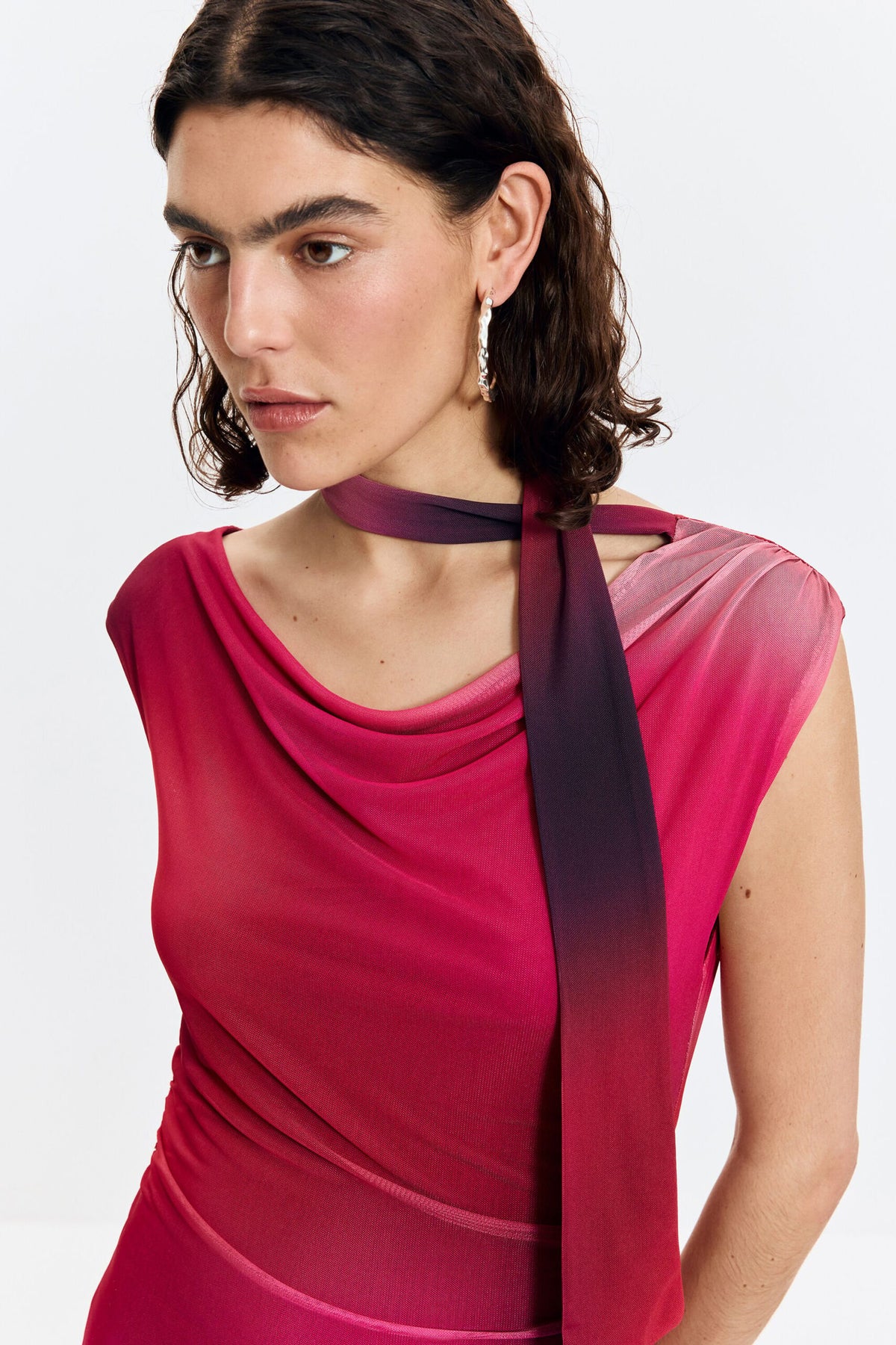 Desigual Midi-cut dress in chiffon with side draping sleeveless asymmetric neckline