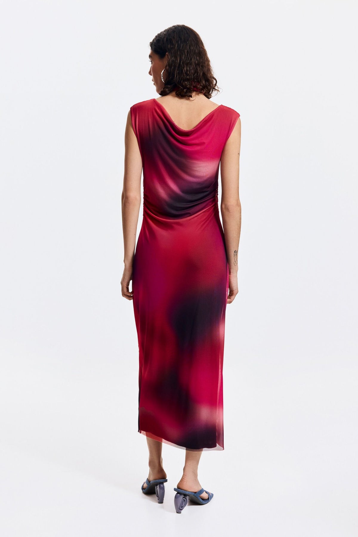 Desigual Midi-cut dress in chiffon with side draping sleeveless asymmetric neckline