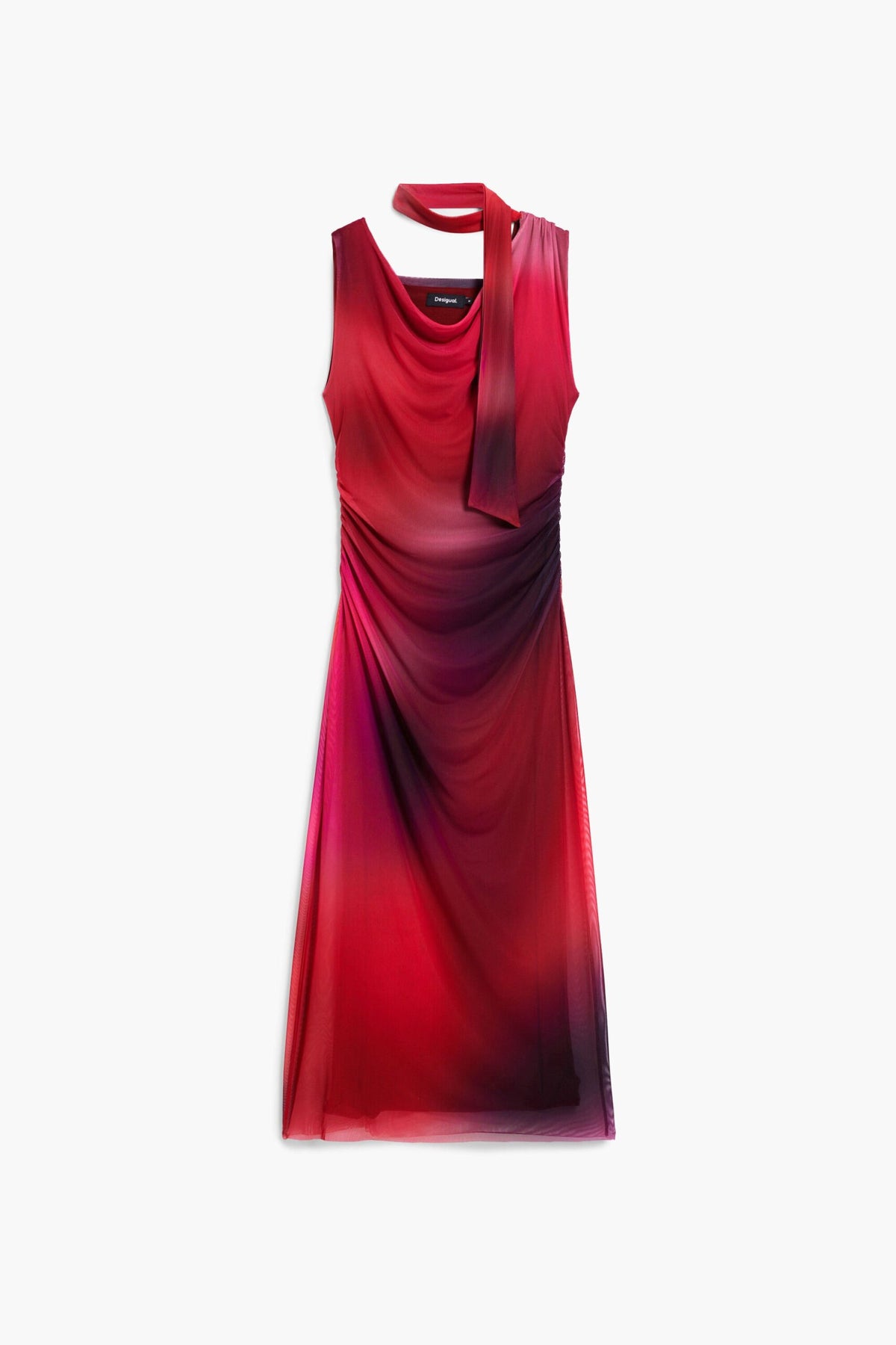 Desigual Midi-cut dress in chiffon with side draping sleeveless asymmetric neckline