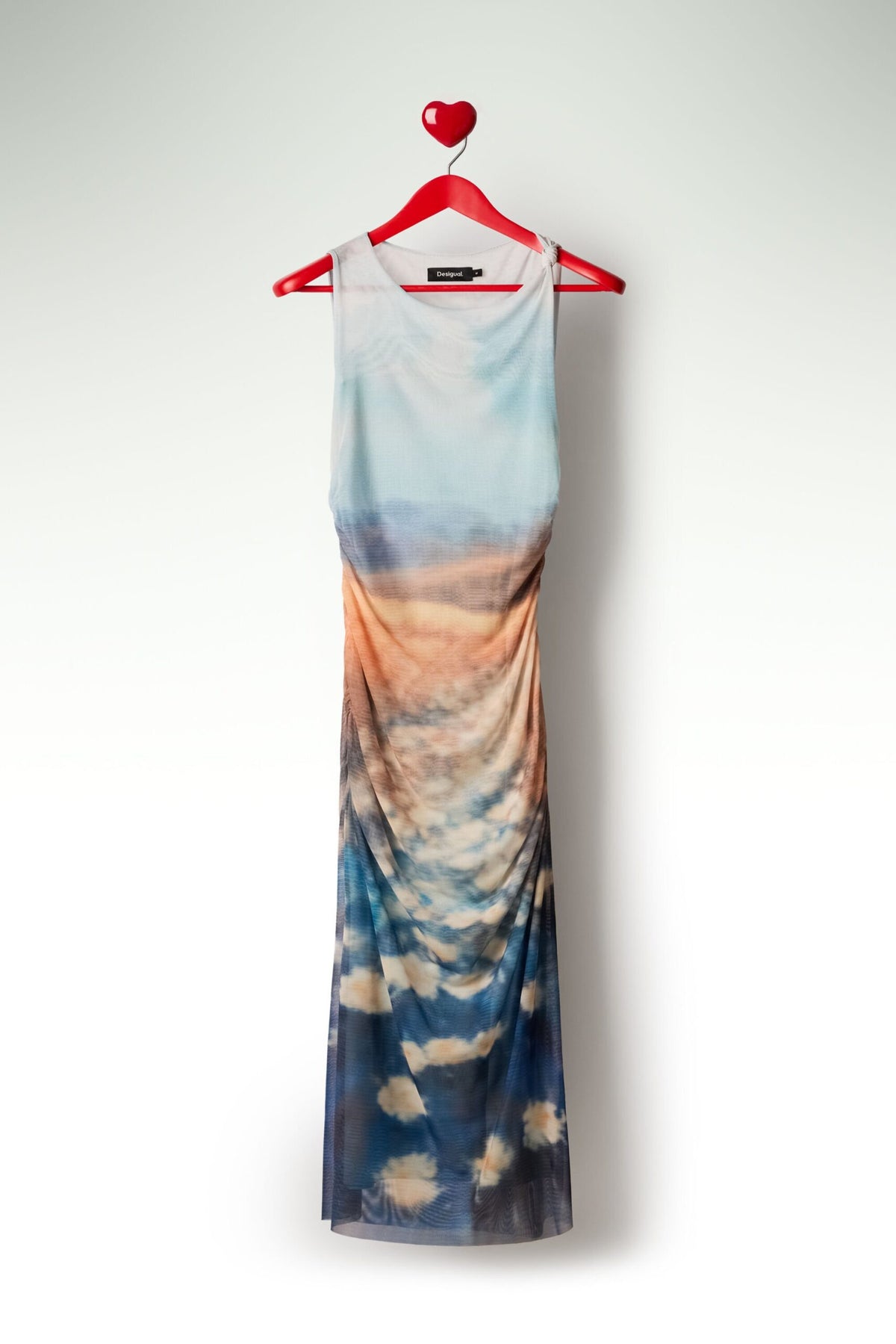 Desigual Sleeveless dress made of tulle fabric with draping and impressionist