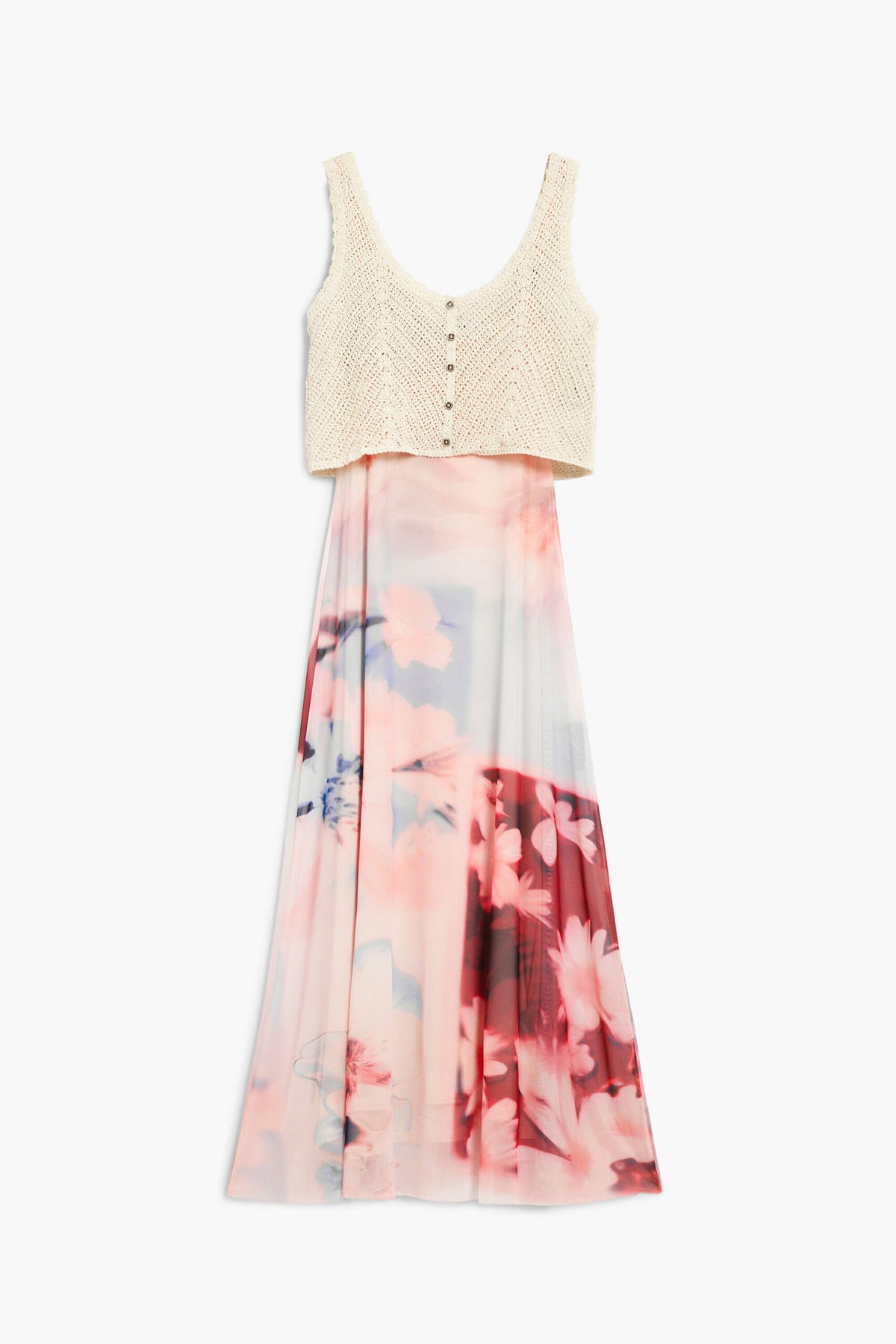 Desigual Dress made from two materials, upper part with crochet top and skirt in fluid fabric