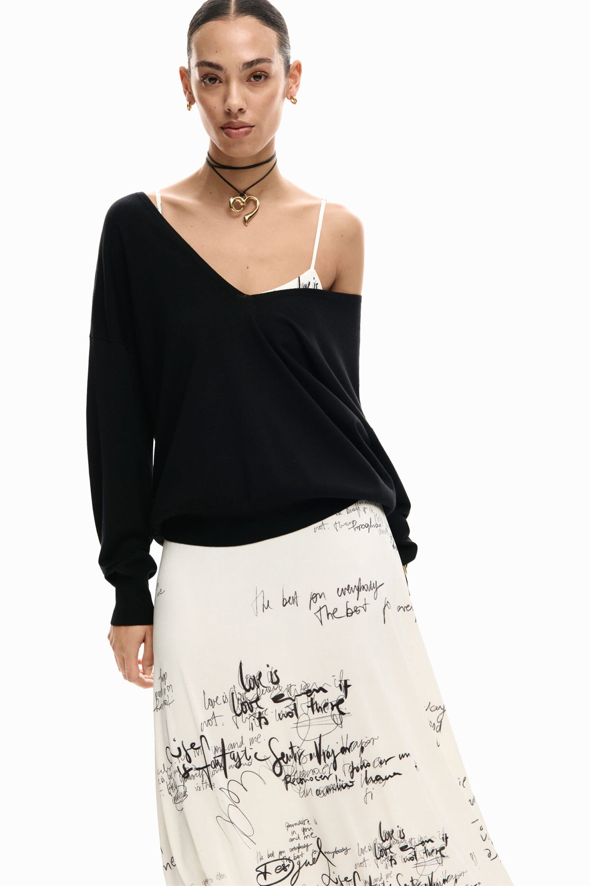 Desigual Long fitted strappy dress with combined lettering print