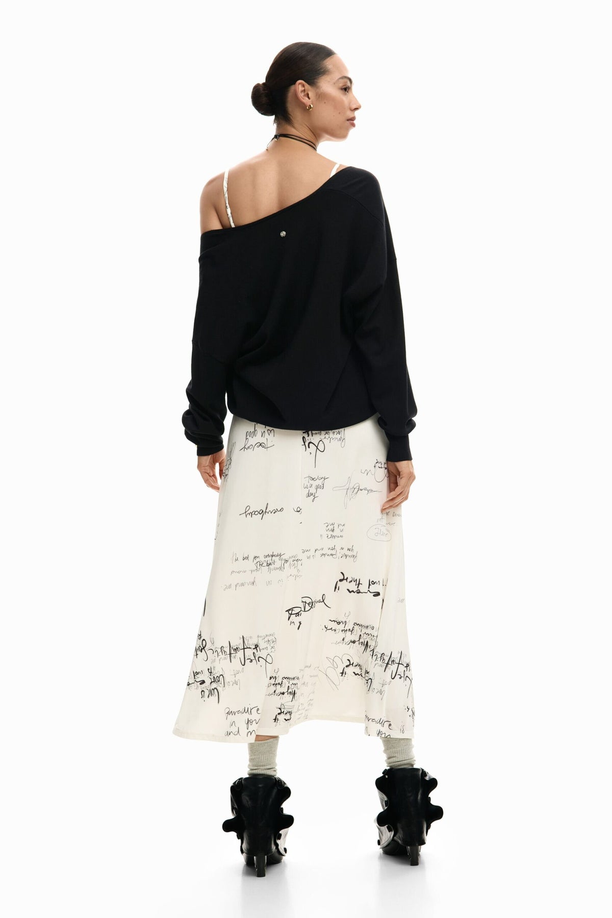 Desigual Long fitted strappy dress with combined lettering print