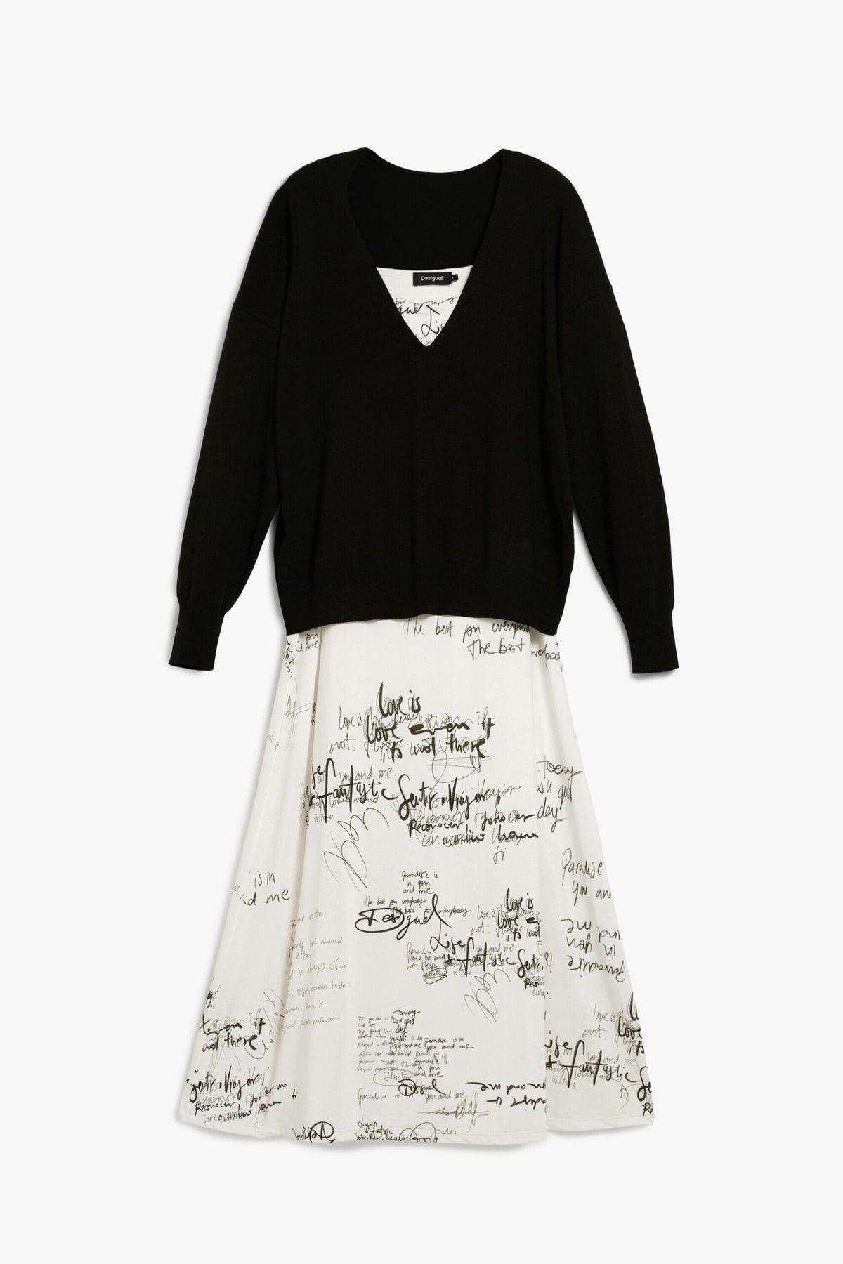 Desigual Long fitted strappy dress with combined lettering print