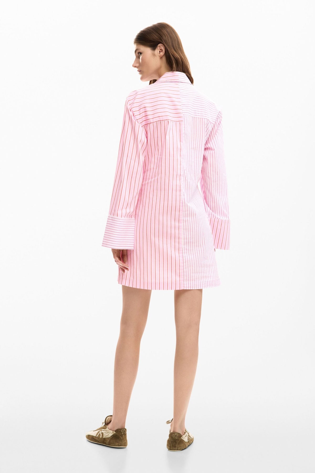 Desigual Short long-sleeved shirt-style striped dress with wrap neckline