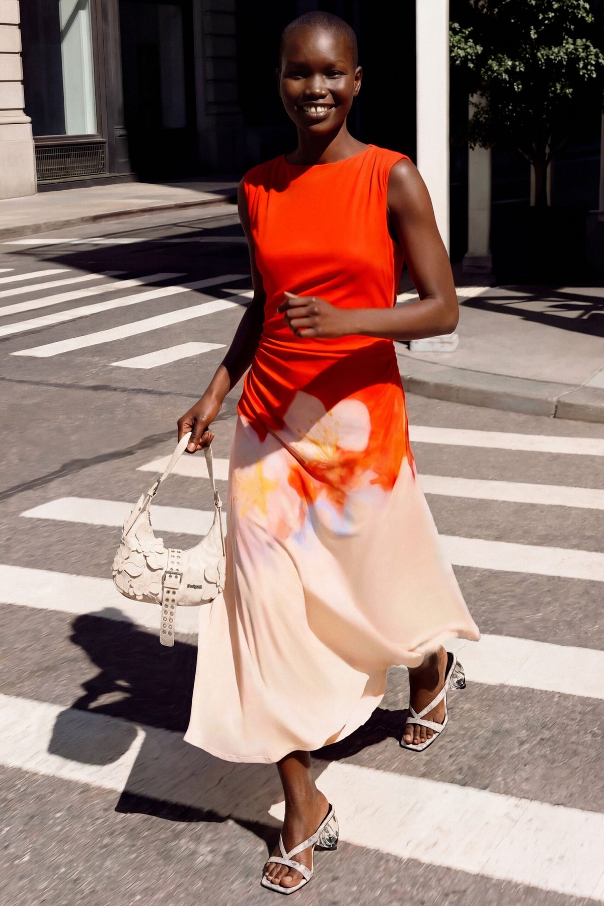 Desigual Sleeveless midi dress in a two-tone design with draping at the waist