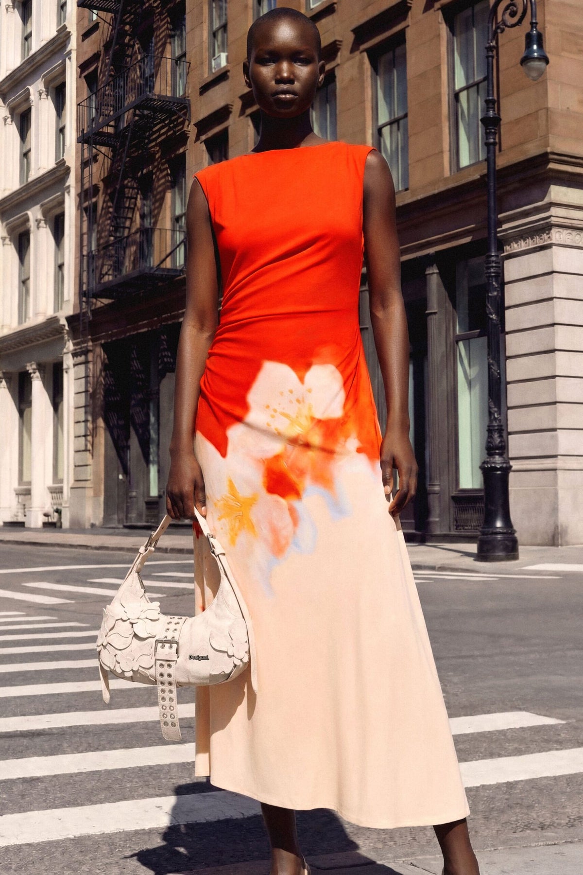 Desigual Sleeveless midi dress in a two-tone design with draping at the waist