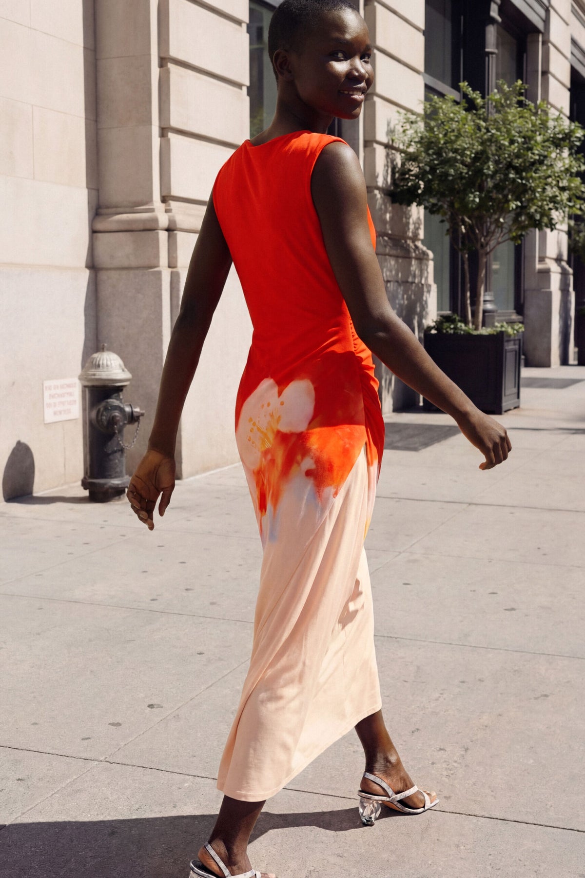Desigual Sleeveless midi dress in a two-tone design with draping at the waist