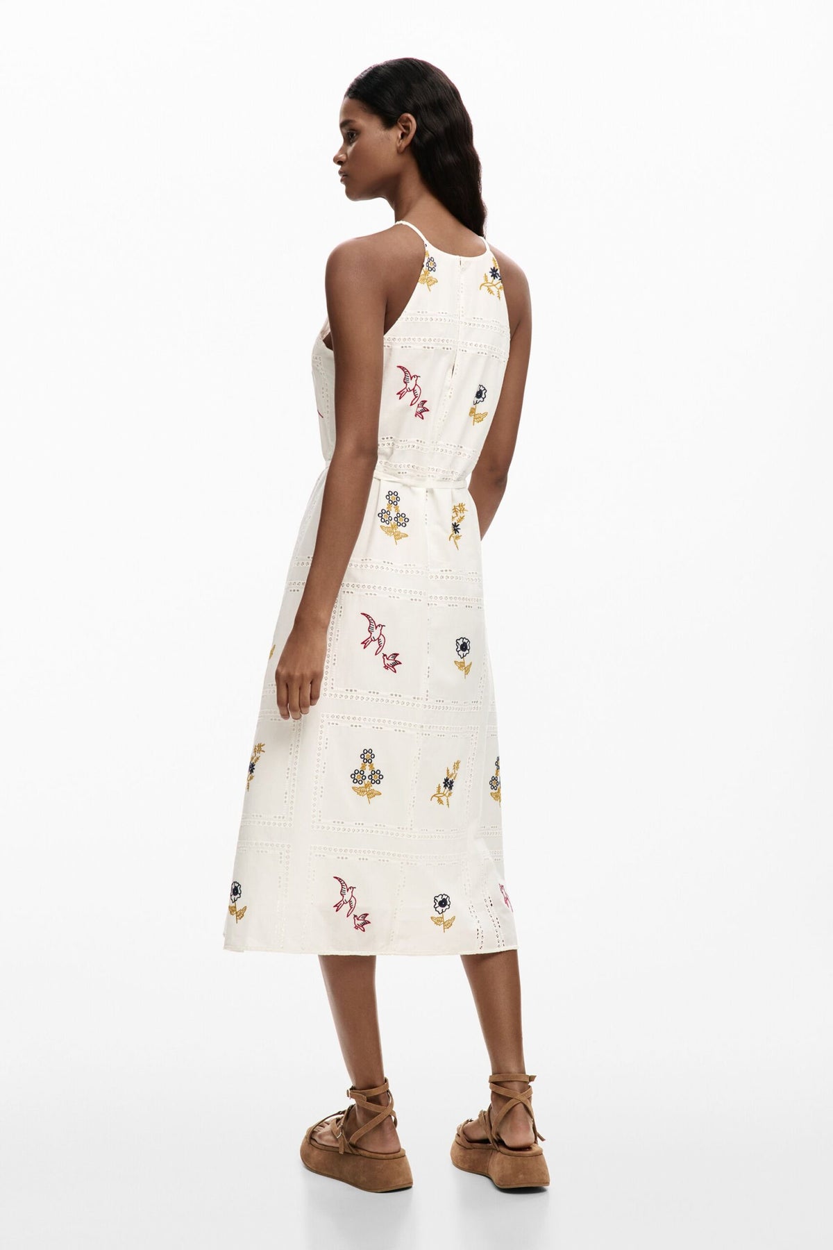 Desigual Midi dress with straps and halter neck decorated with openwork decorative embroidery