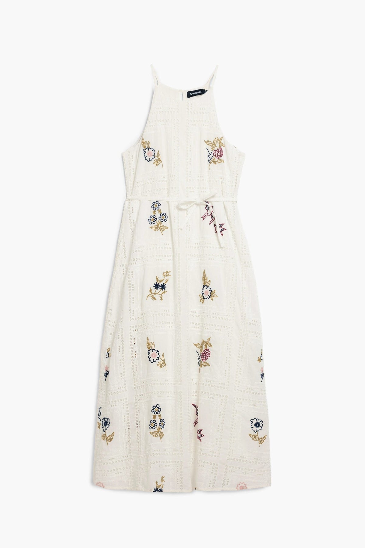 Desigual Midi dress with straps and halter neck decorated with openwork decorative embroidery