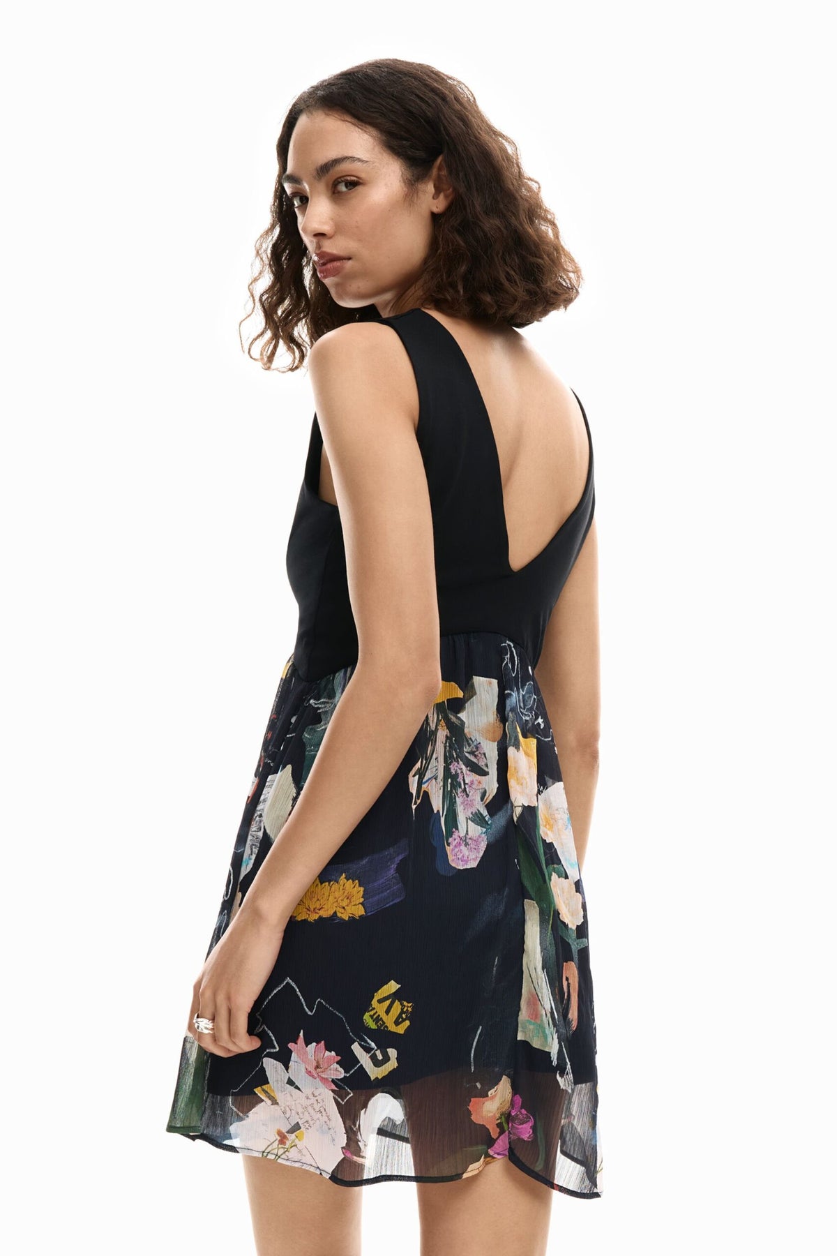 Desigual Short sleeveless dress made of two materials, with a solid-color top skirt
