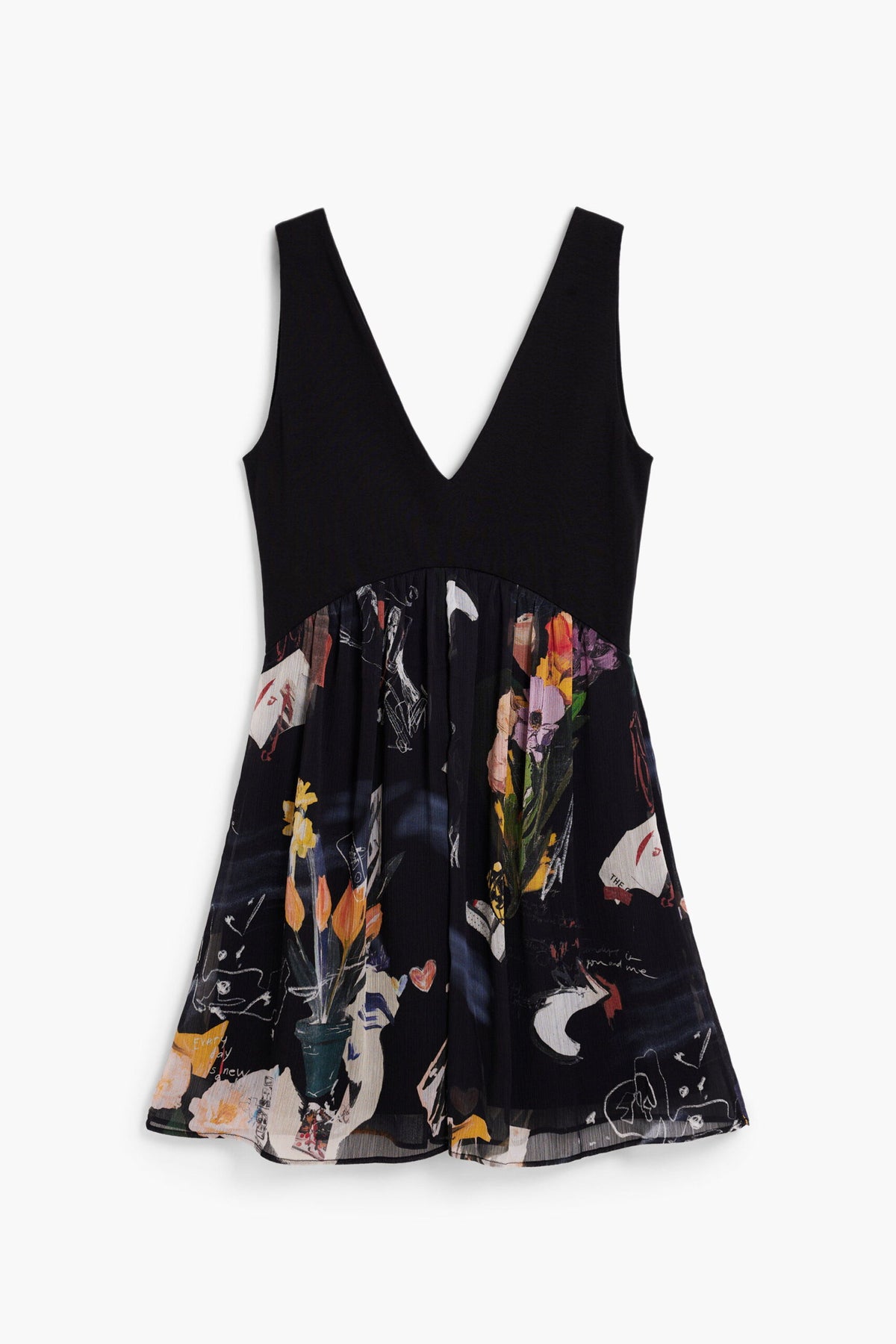 Desigual Short sleeveless dress made of two materials, with a solid-color top skirt