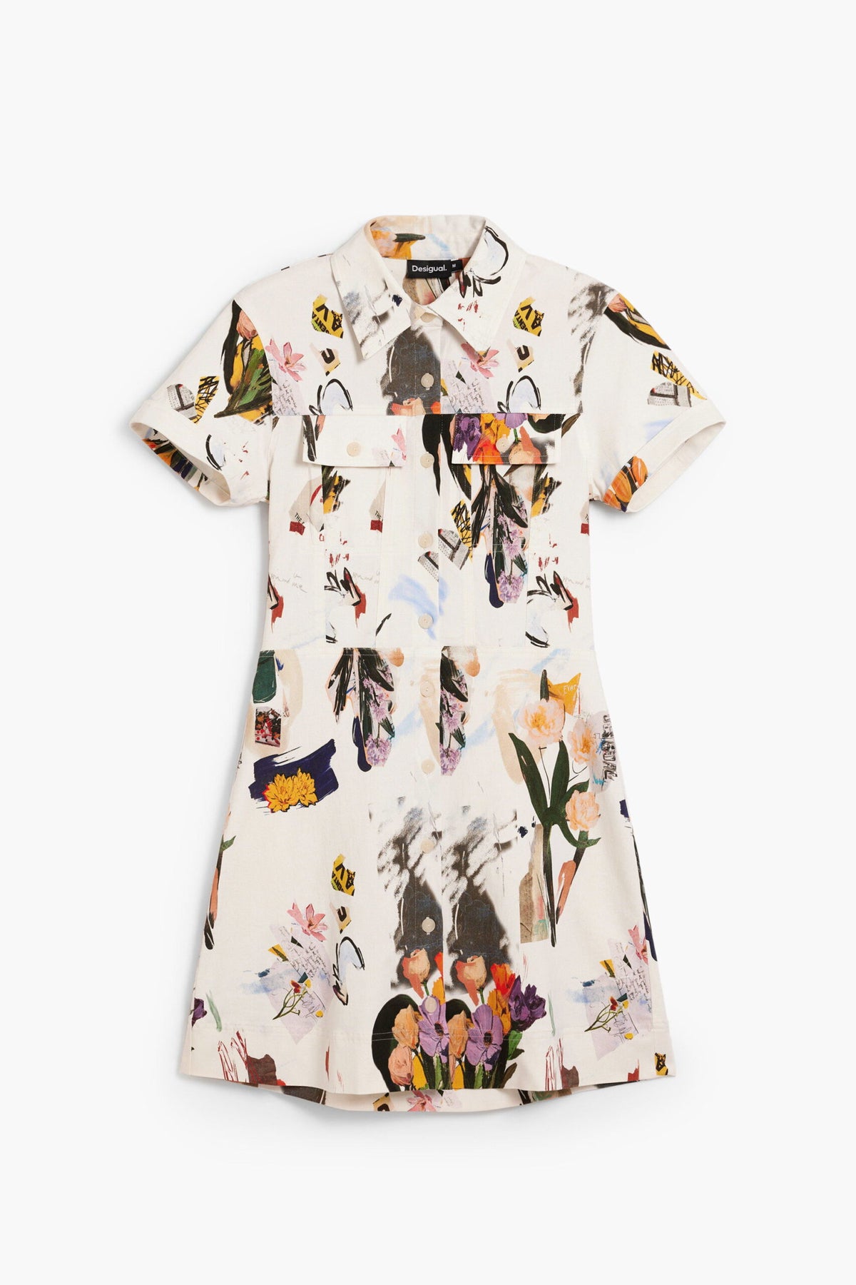 Desigual Short-sleeved dress with buttons, made of stretch fabric and with a collage-style print with flowers
