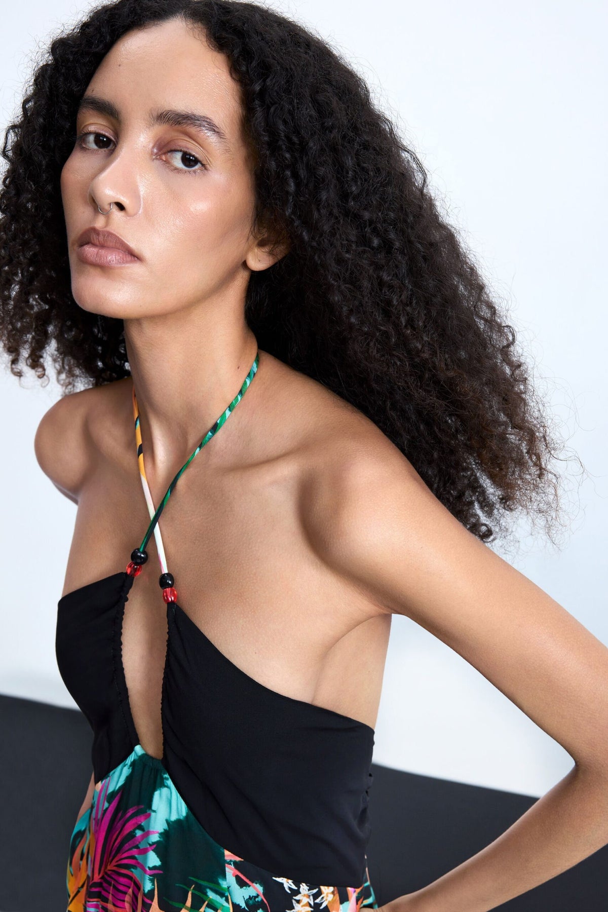 Desigual Long dress with a tie at the neck, elastic at the back on the top