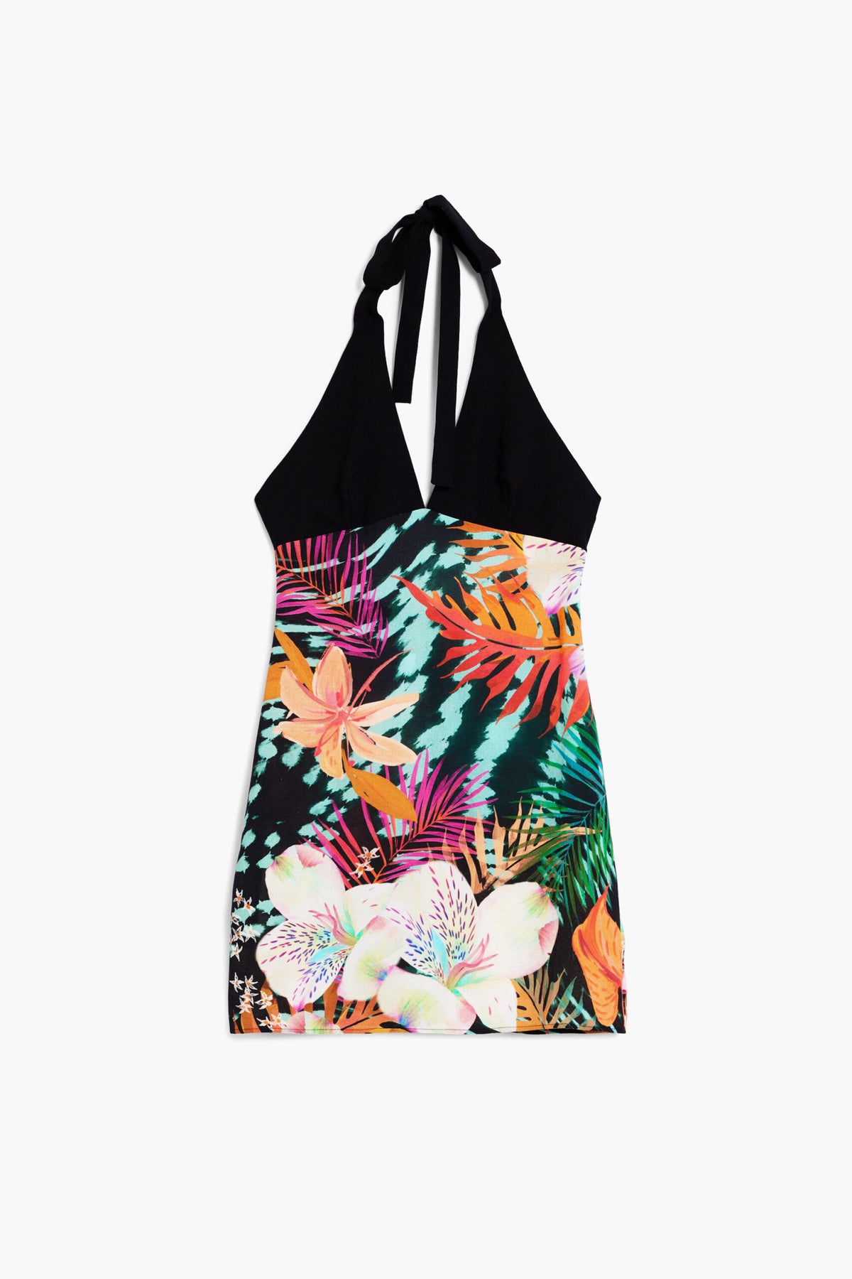 Desigual Short dress with tie at the neck, elastic at the back on the top part
