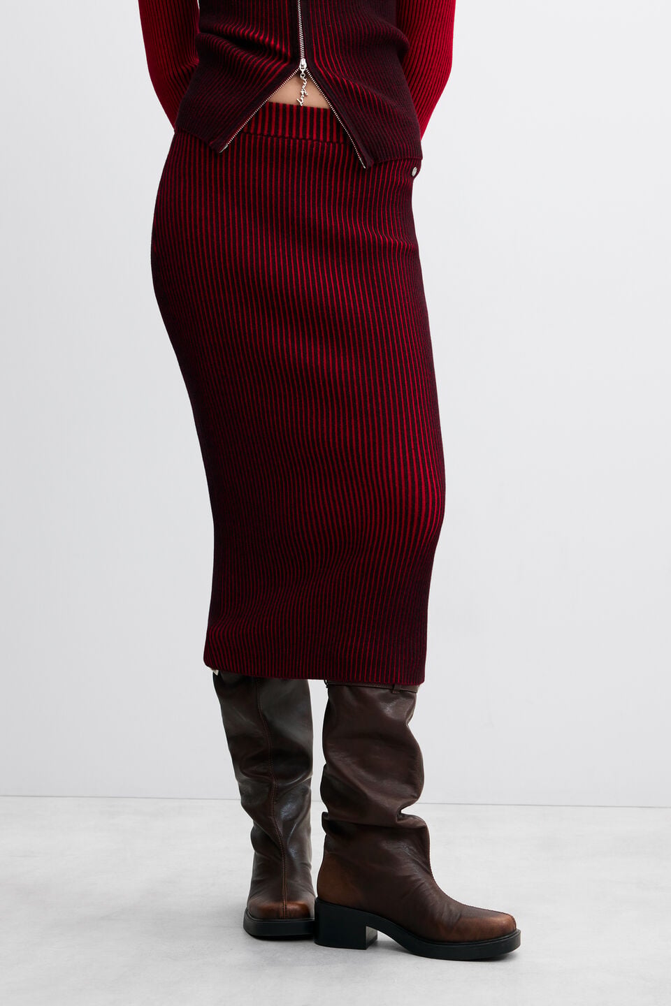 Iridescent knit midi skirt